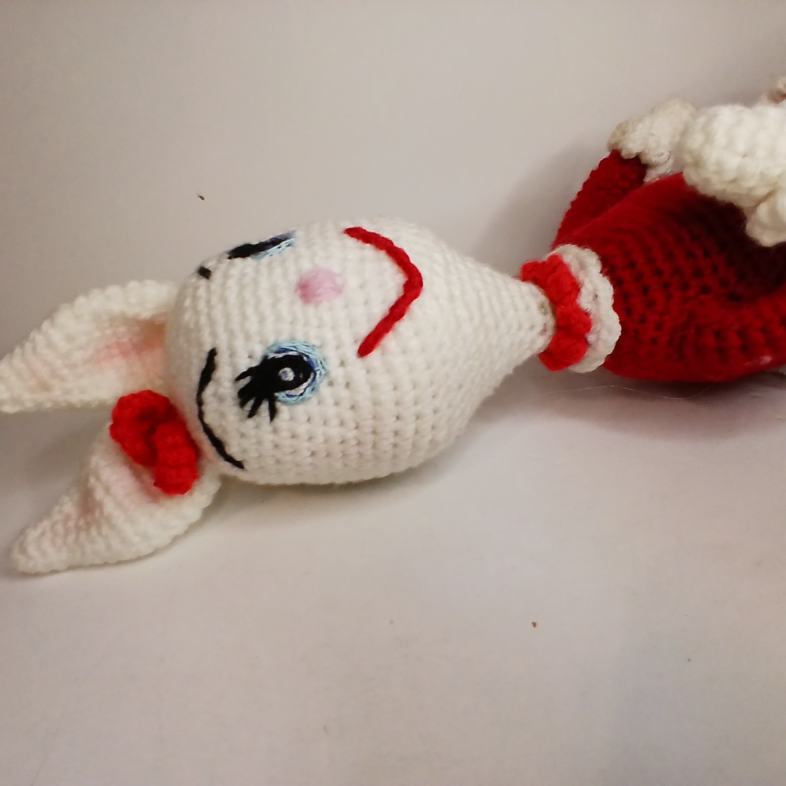 Handmade Crochet Bunny Doll Toilet Paper Roll Cover Red White Amigurumi Vintage