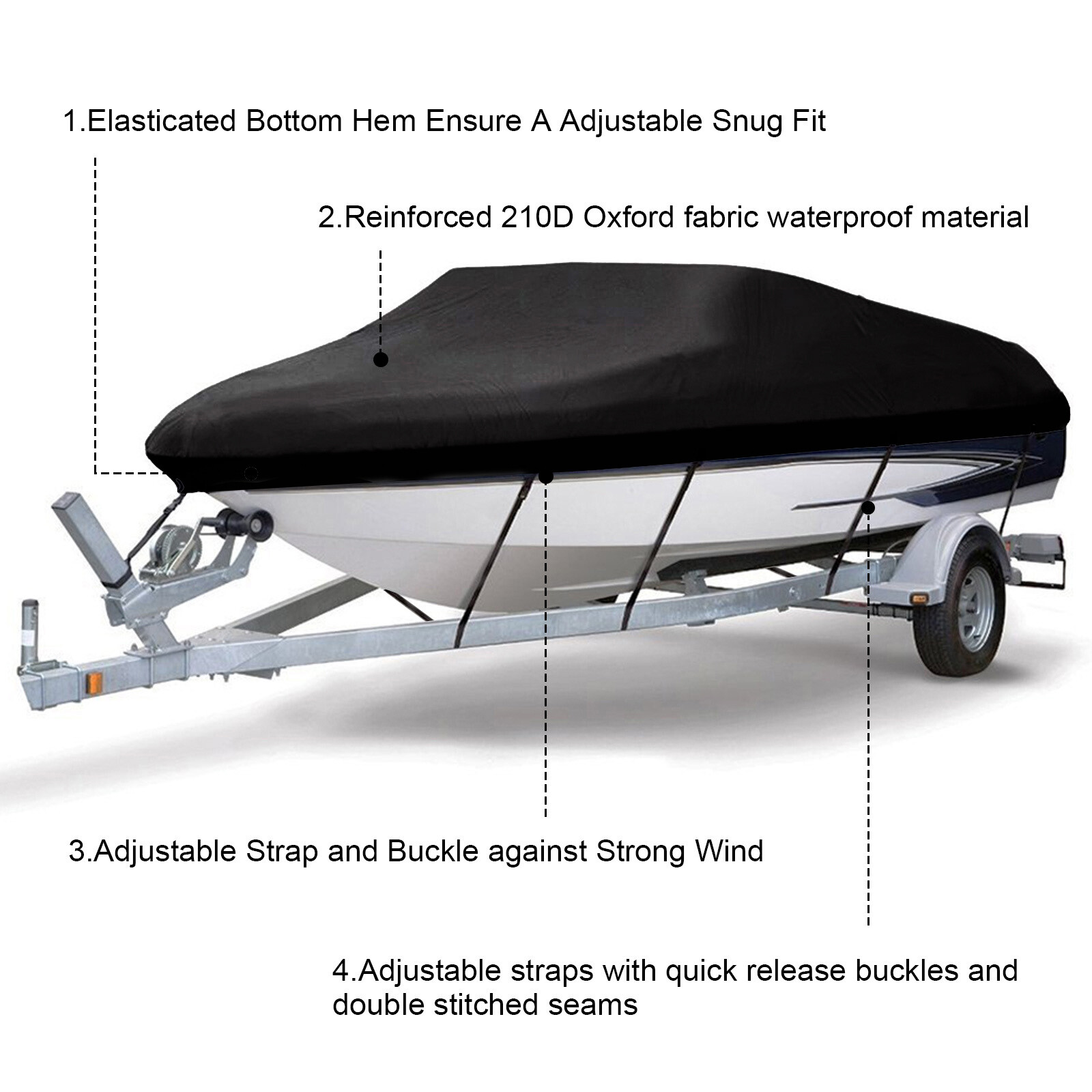 17' 18' 19' Heavy Duty Boat Cover Trailerable Fishing Ski Bass V-Hull Runabouts