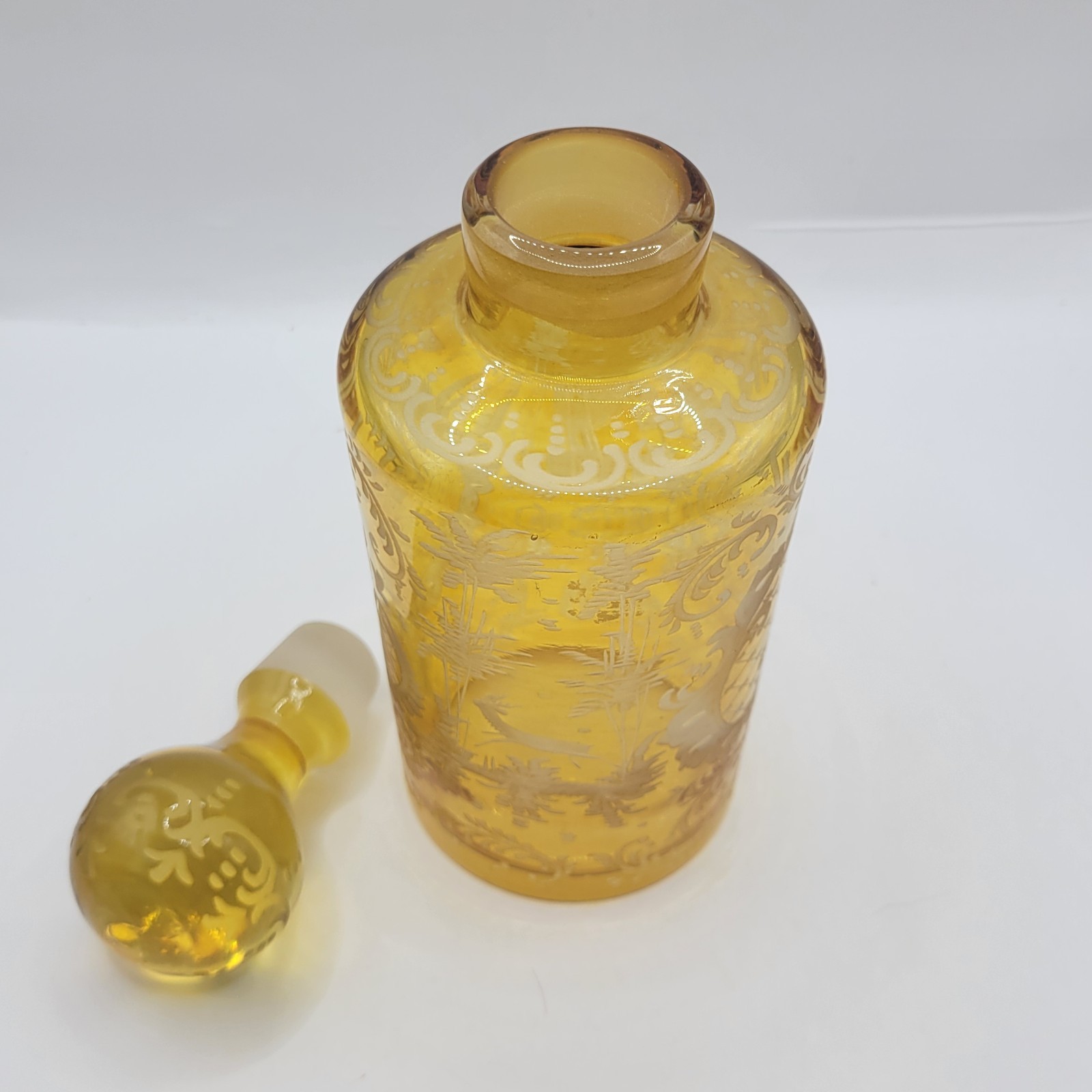 Antique Bohemian Amber Yellow Glass Cut to Clear Glass Castles Dark Academia