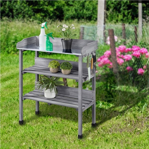 3-layer Outdoor Potting Bench Garden Working Station with Metal Surface