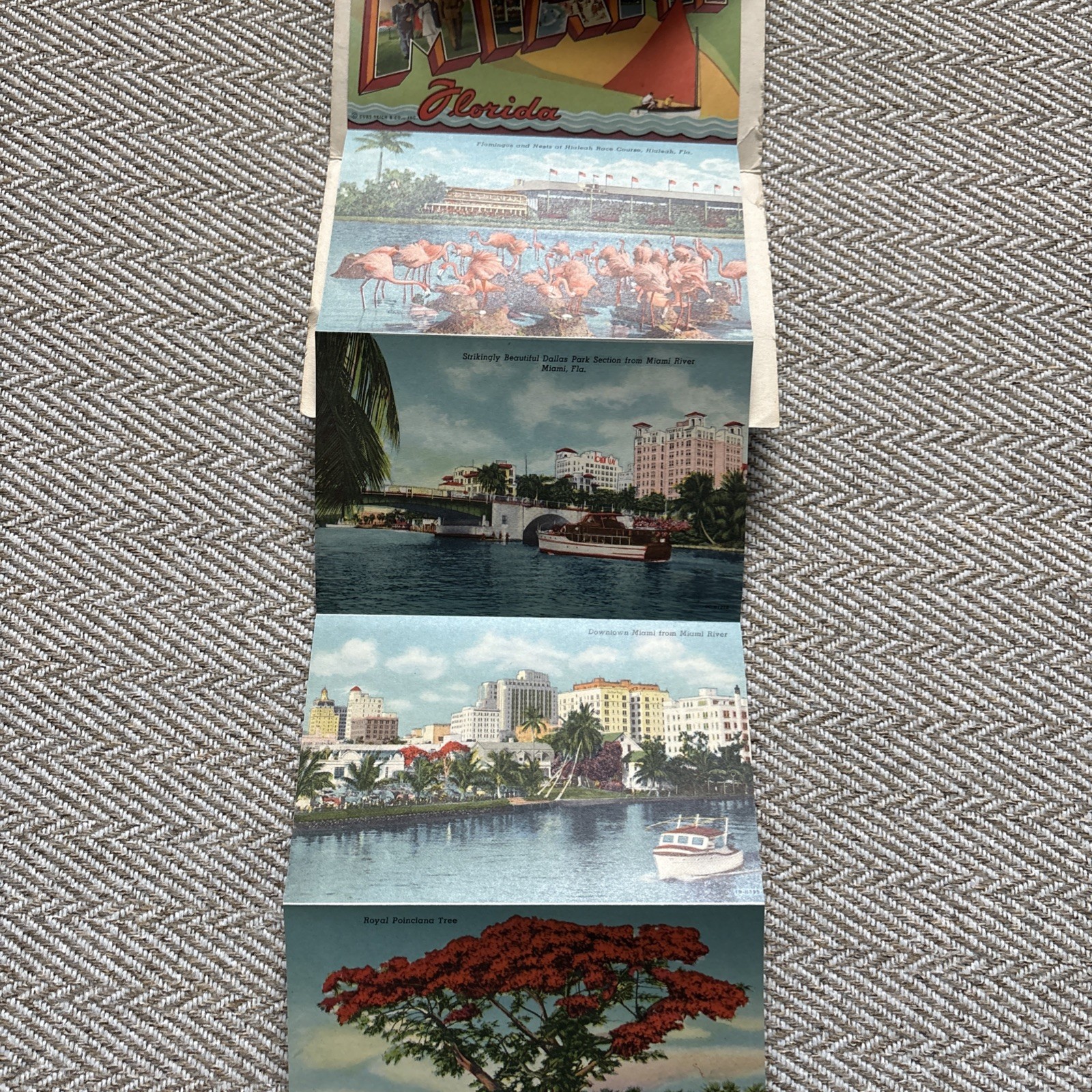 Vintage Greetings From Miami Beach Florida Souvenir Photo Folder Booklet Posted