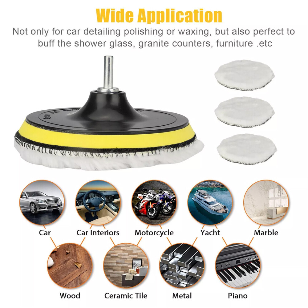 6" Buffing Polishing Pad Wool Wheel Mop Kit For Car Polisher Drill Adapter 5PCS