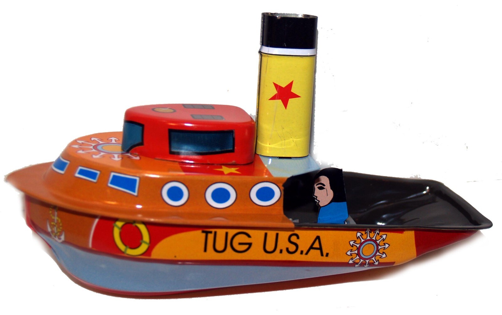 Pop Pop Boat Tug Boat USA Tin Toy