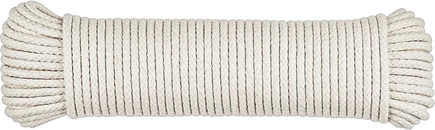 100 ft Natural Cotton Rope, Clothesline Cord, 1/4 inch General Purpose Rope Util