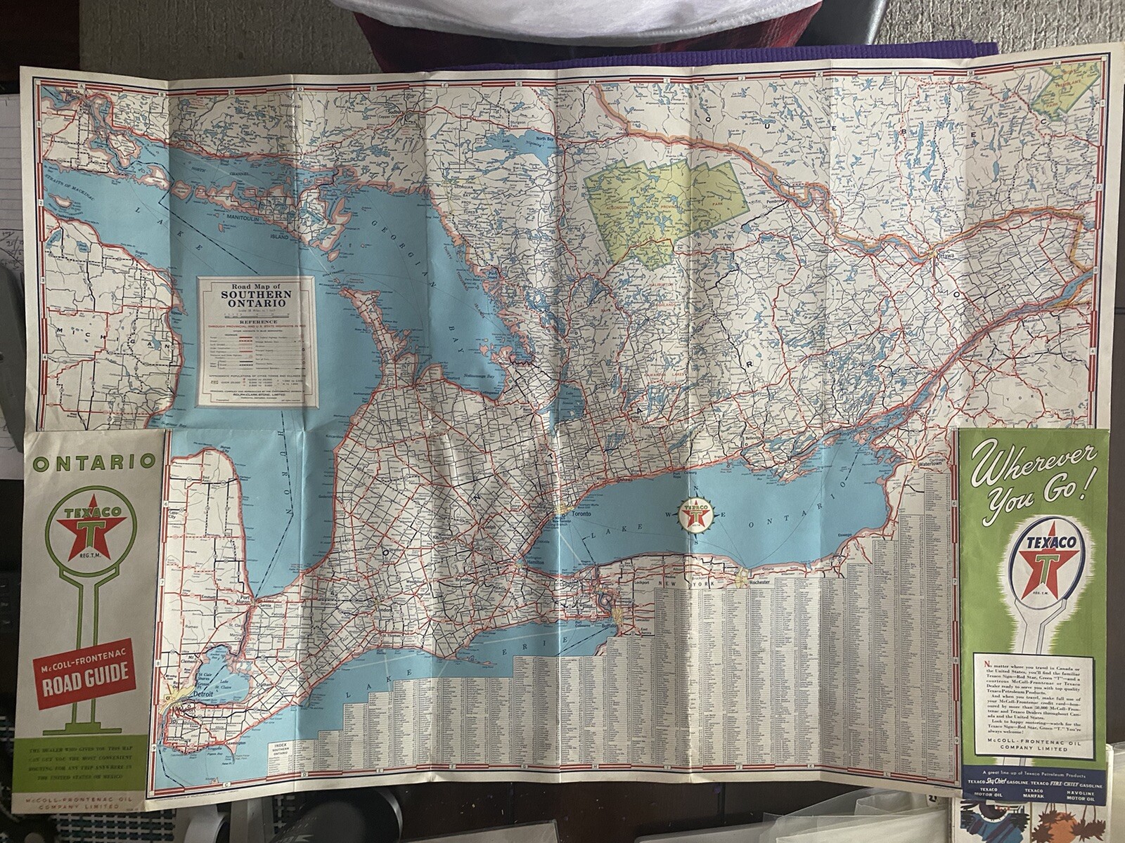 Lot of (2) Vintage Road Maps Texaco and Atlantic New York, Ontario