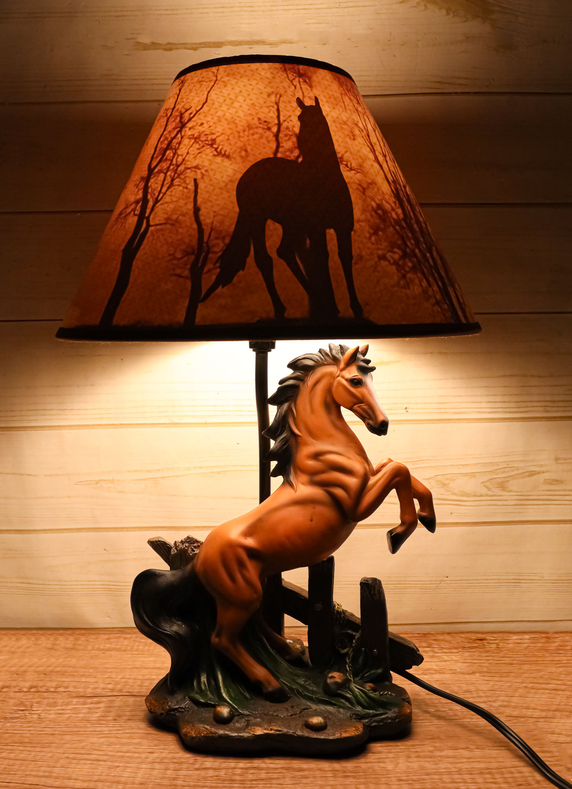 Rearing Wild Chestnut Horse Stallion Desktop Table Lamp With Shade Home Decor