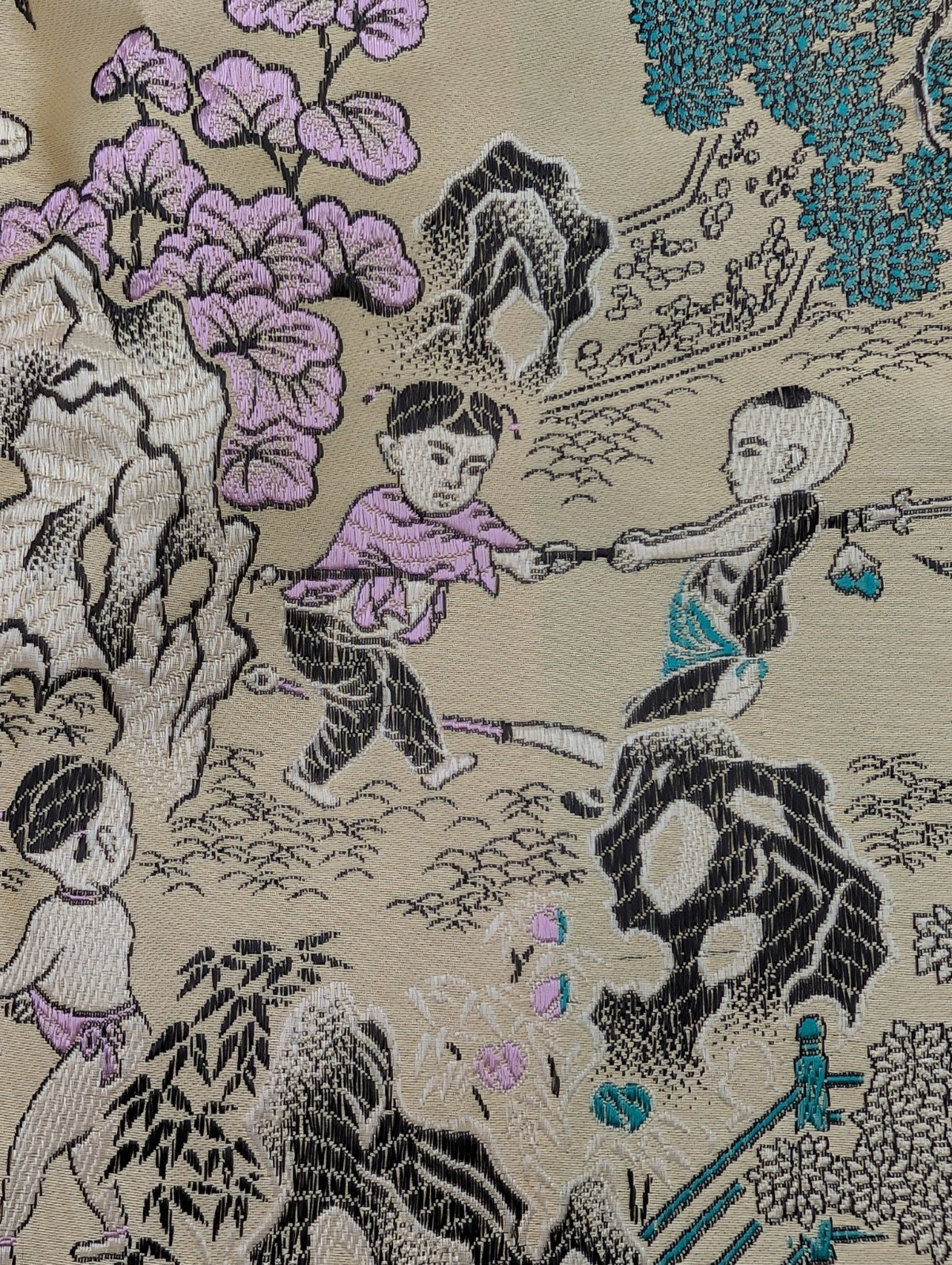 EXCELLENT Vintage 100 Children Playing Chinese Brocade Silk Tapestry Embroidered