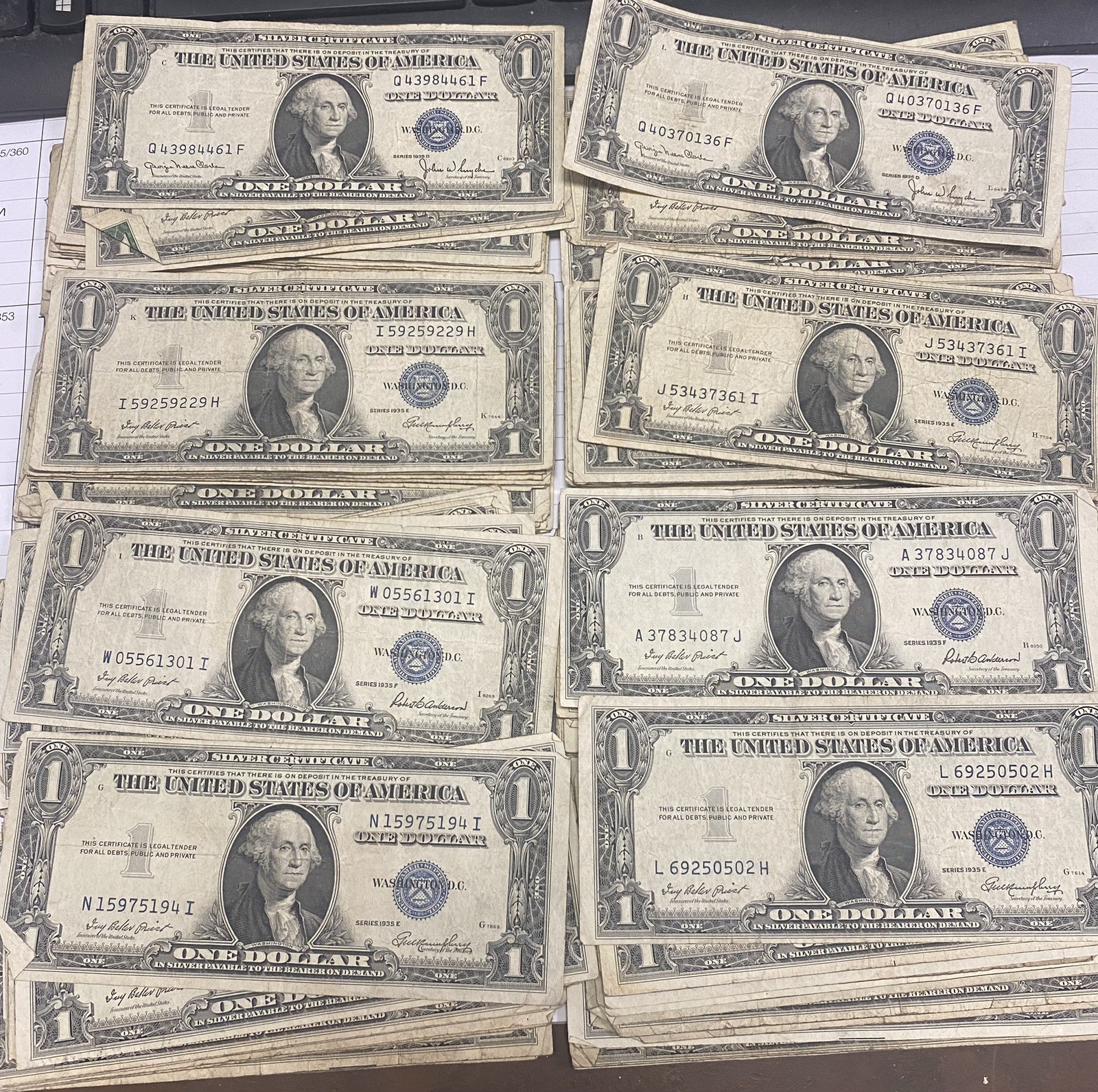 100pcs 1935 Silver Certificates U.S $1 Notes Lot****