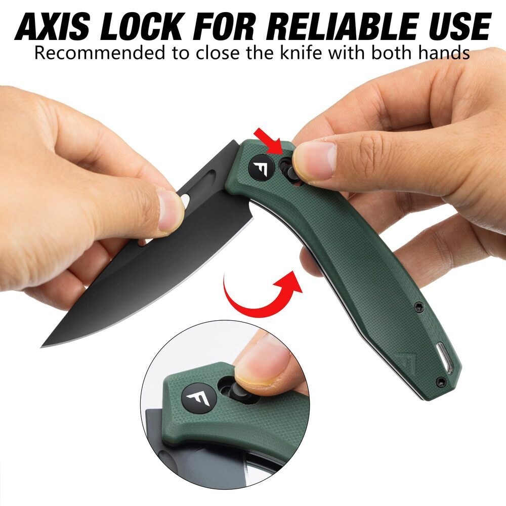 FLISSA Tactical Folding Pocket Knife Axis Lock 3.5" D2 Steel Blade G10 Handle US