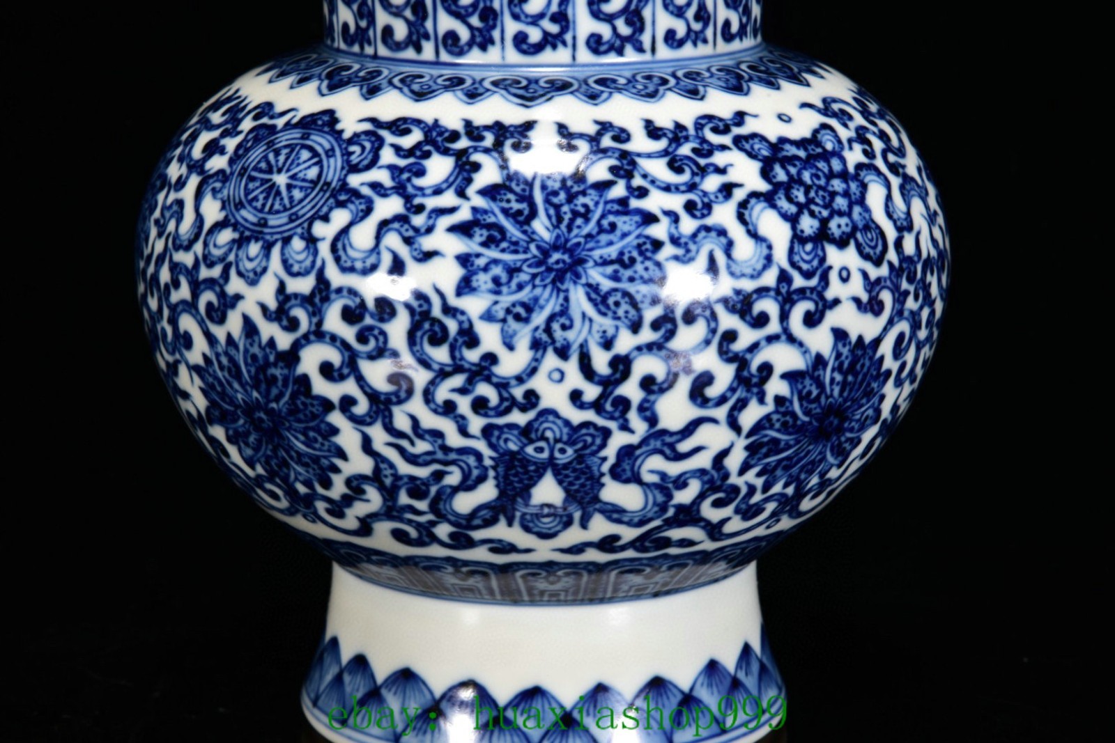 11.4"Old Qianlong Marked Blue White Porcelain Lotus Flower Pattern Bottle Vase