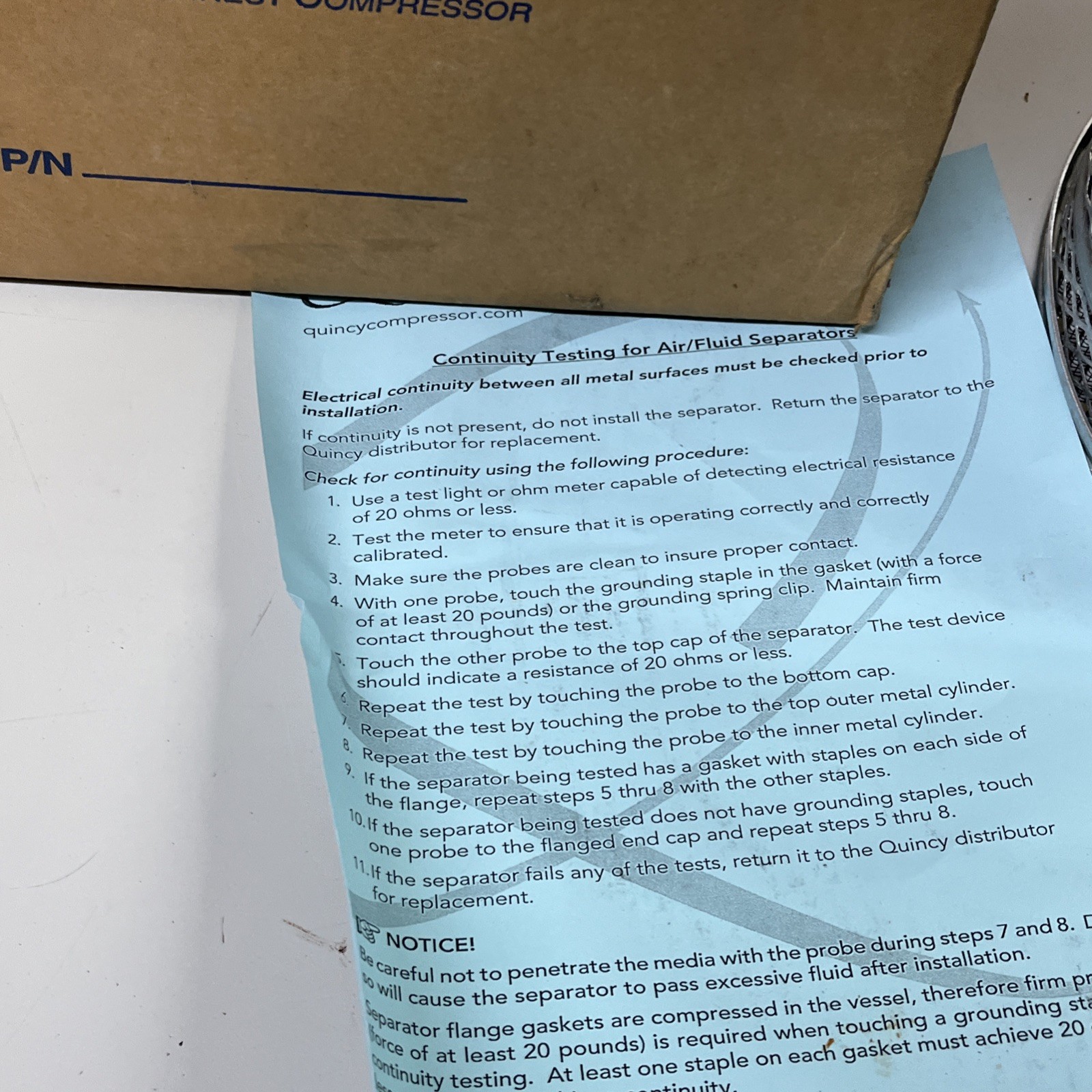 239394 New-No Box; Quincy 2013402009 Air-Oil Separator Element 7-1/2"ID 1-Stage