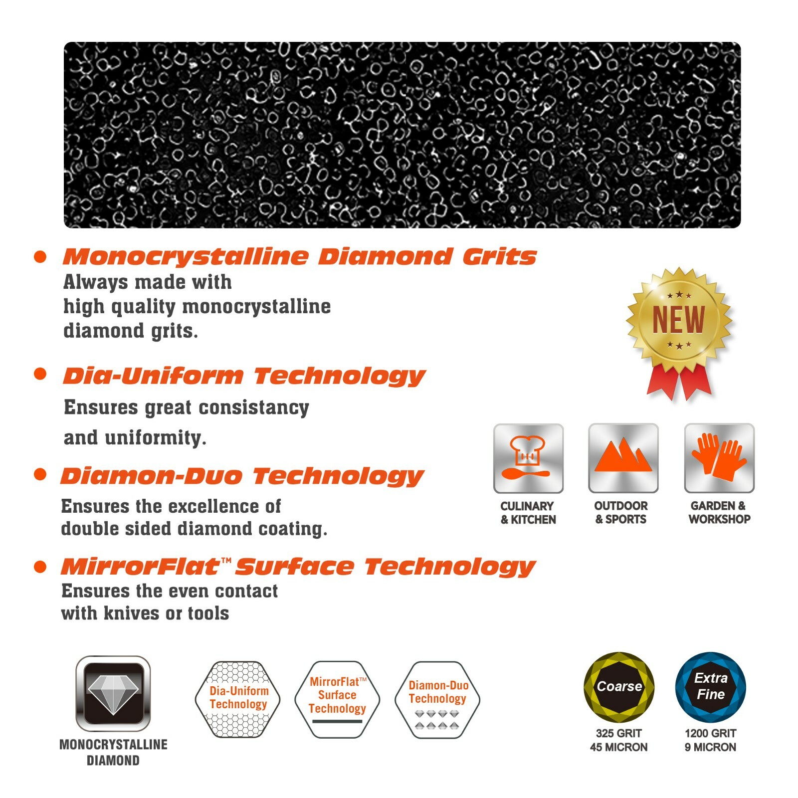 SHARPAL 325/1200# Dual-Grit Diamond Sharpening Stone with Leather Strop,Paracord