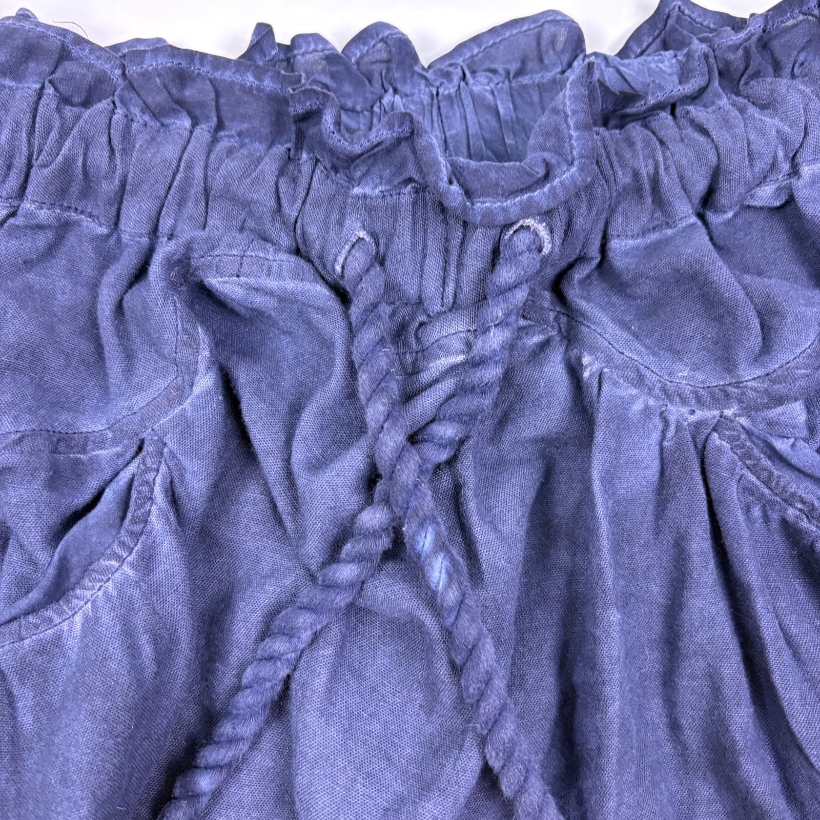 Free People Mariella Pull On Shorts Womens Sz S Navy Blue Eyelet Hem Rope Tie