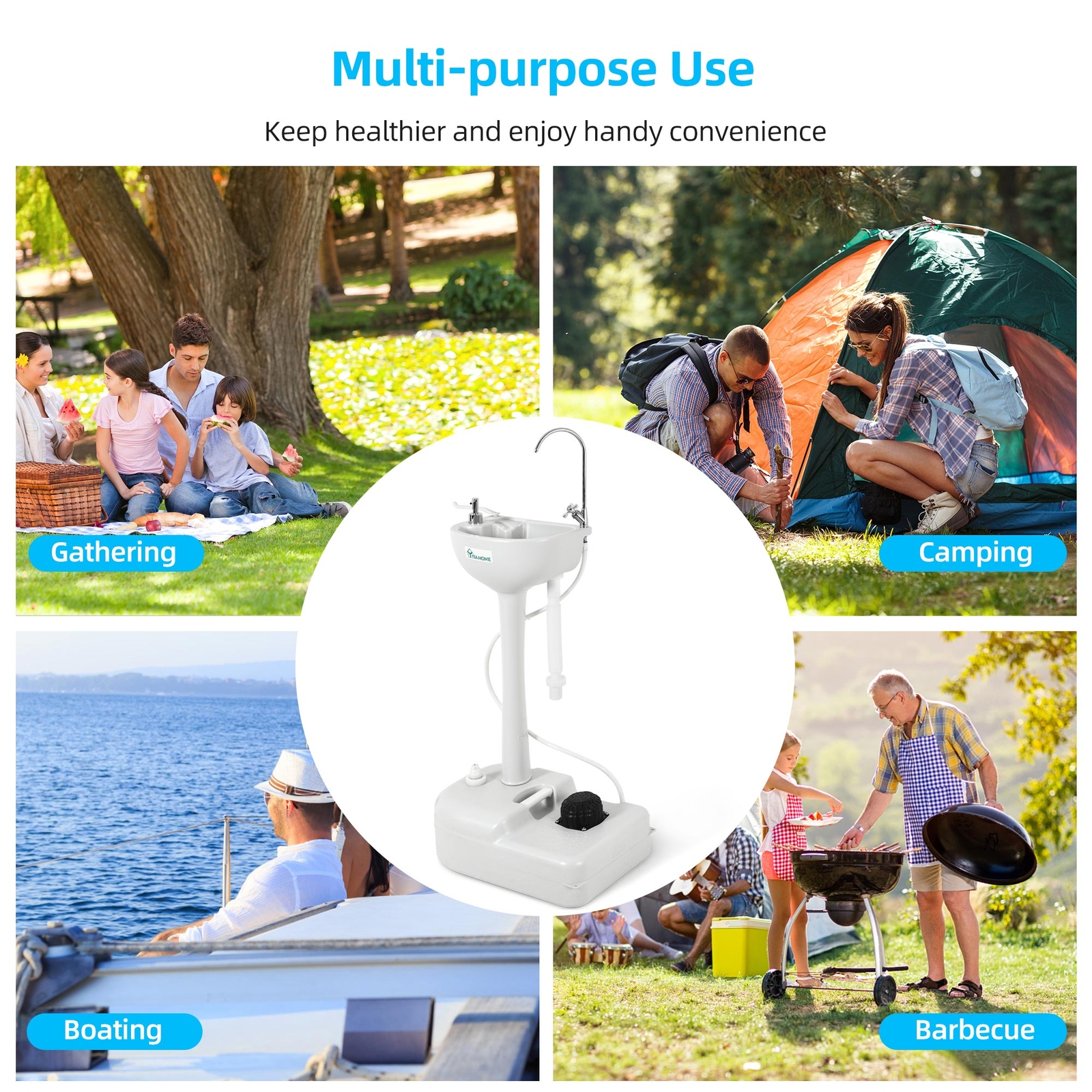 Upgrated Portable Wash Sink Camping Washing Station with 17 L Wash Basin Stand