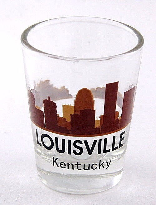 LOUISVILLE KENTUCKY SUNSET SKYLINE SHOT GLASS SHOTGLASS