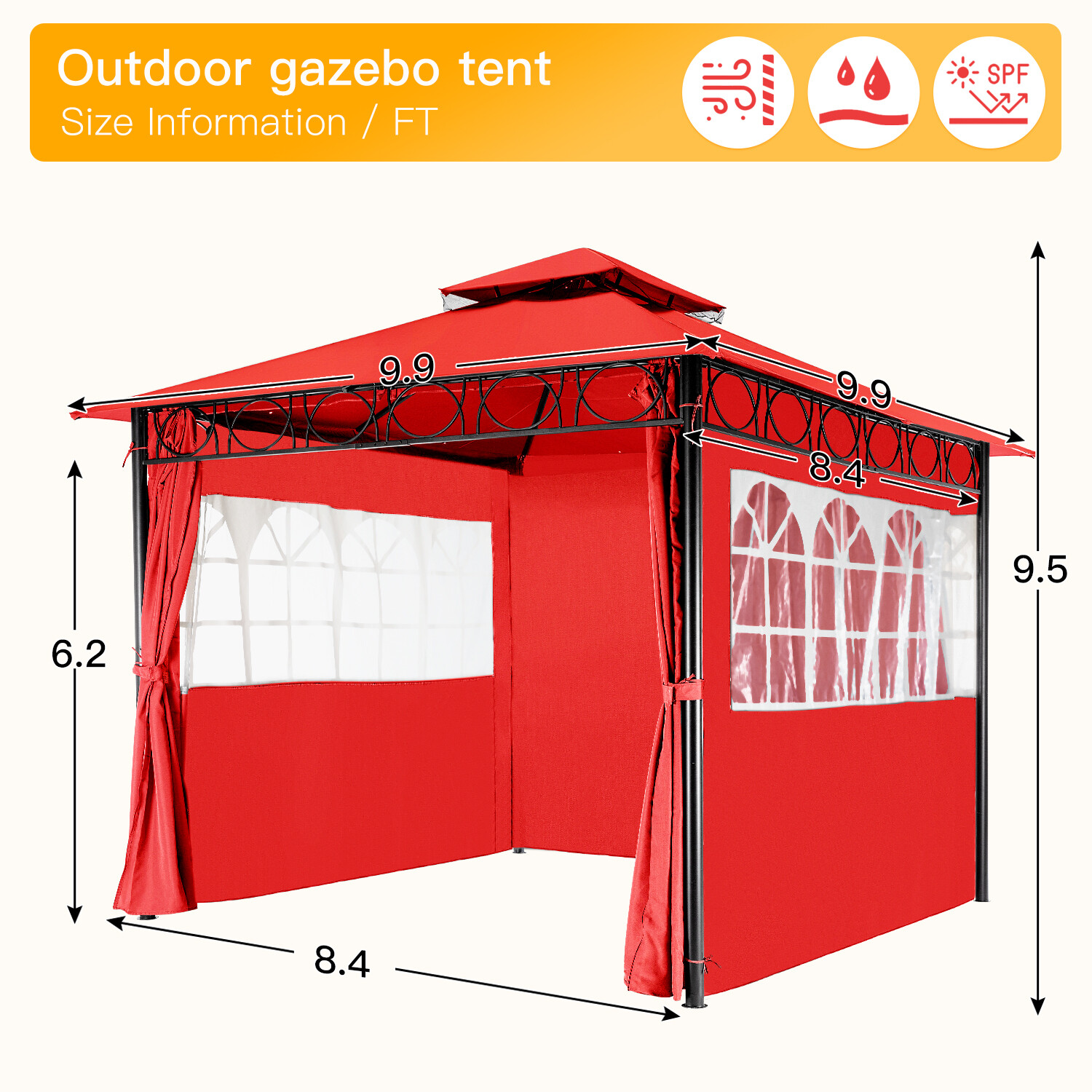 10'x10' Outdoor Pop-Up Canopy Tent, Waterproof Heavy Duty Gazebo w/ 2 Sidewalls