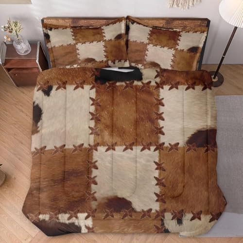Size Comforter Set with 2 Pillowcases, Vintage Retro Full Vintage Cowhide