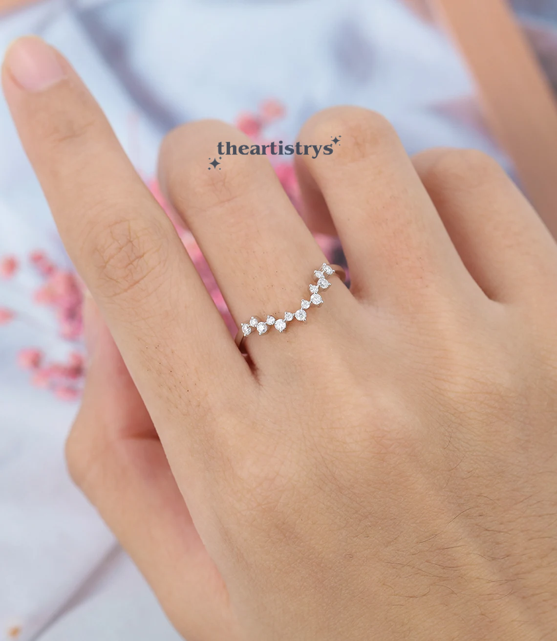 0.50 Carat Round Cut Simulated Diamond Curved Wedding Band Solid 14K White Gold