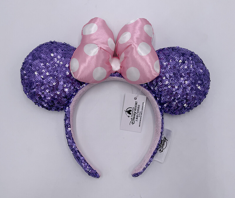 Disney Parks Minnie Ears Headband Pink Polka Dot Purple Sequin