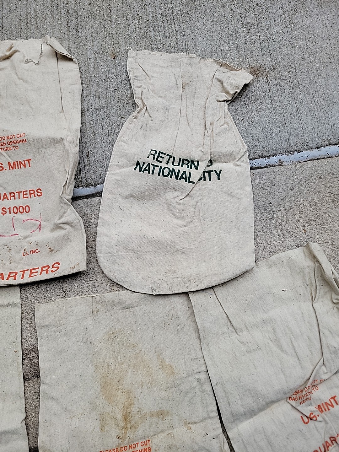 Lot 5 Empty Coin Bags Canvas Cloth Logo US Mint Or Bank