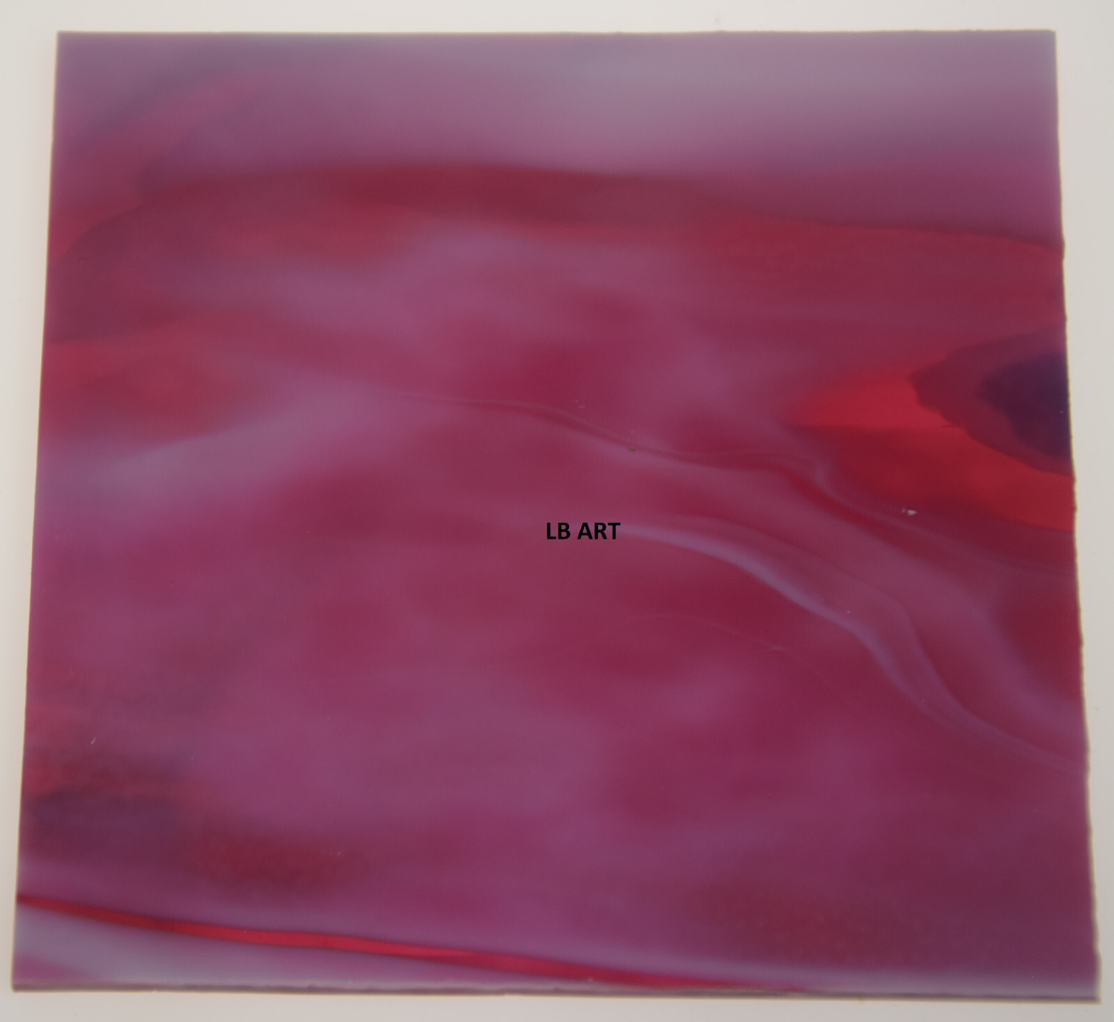 3346.30 CRANBERRY PINK, AZURE BLUE, WHITE STREAKY 5" x 5" BULLSEYE GLASS 90 COE