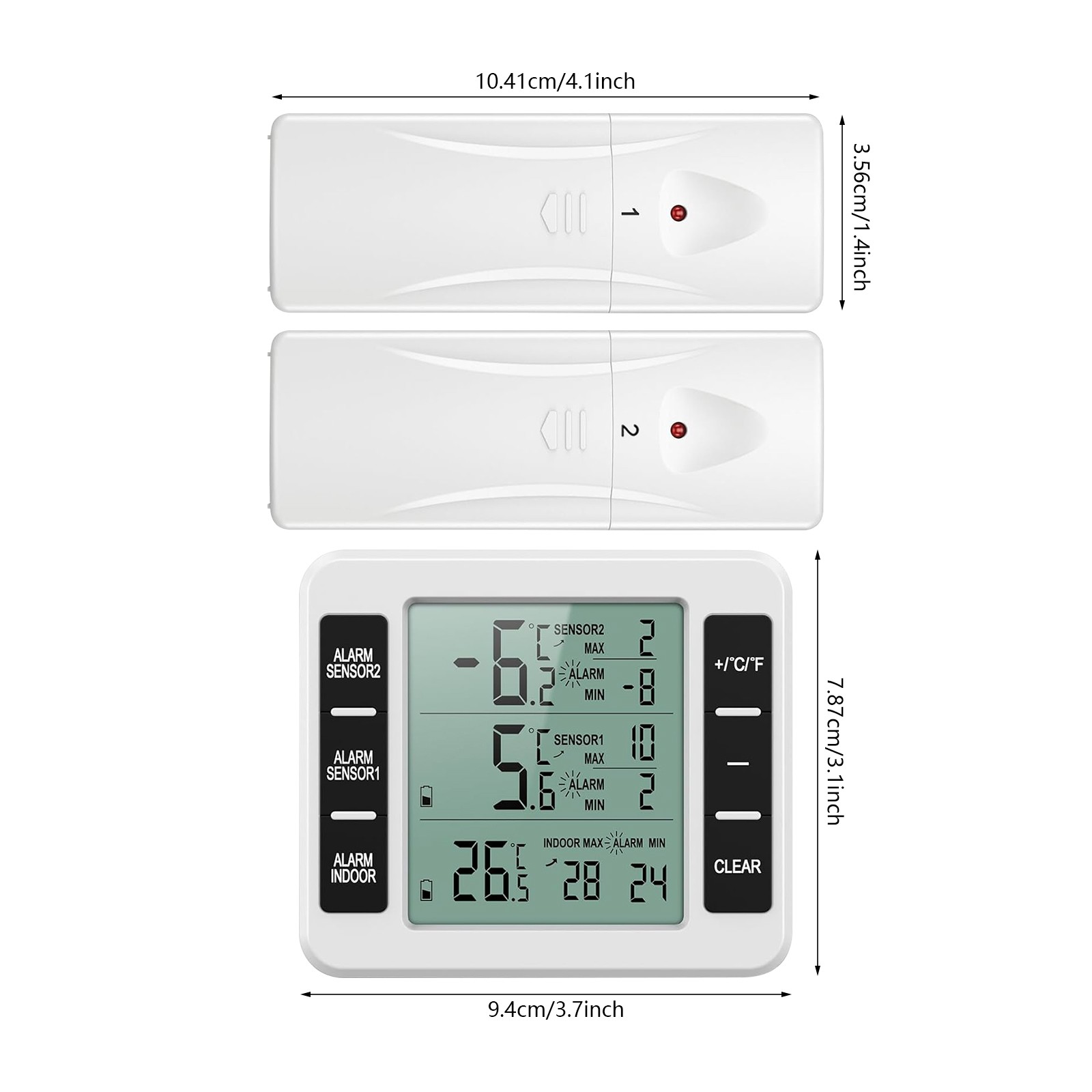 Digital Thermometer Indoor Outdoor Wireless Dual Sensor Temperature Transmitter