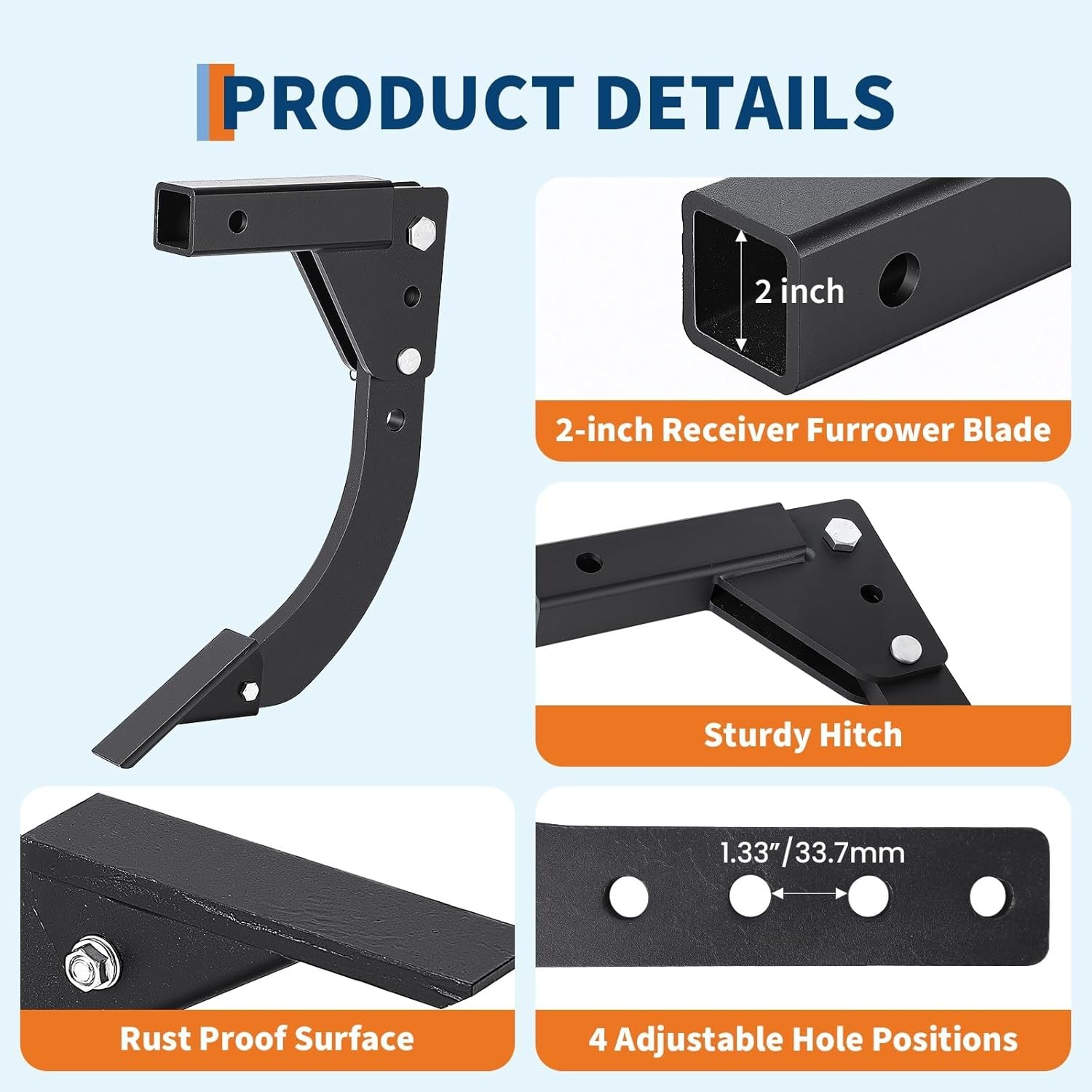 Trencher 3 Point Quick Hitch Plow Adjustable Subsoiler w/2in ATV Hitch Receiver