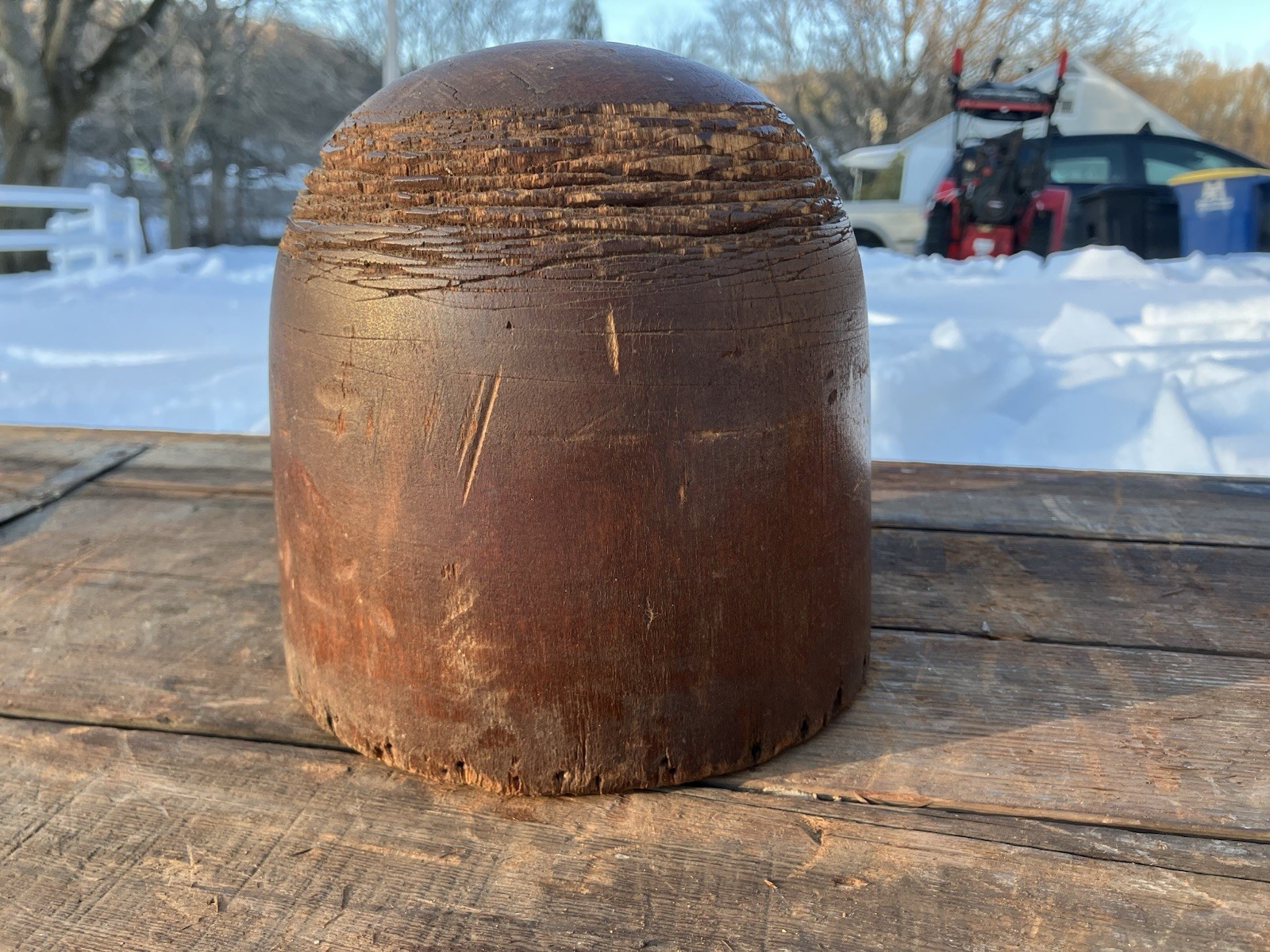 Antique Wooden Hat Form Block Dome Mold Millinery Primitive