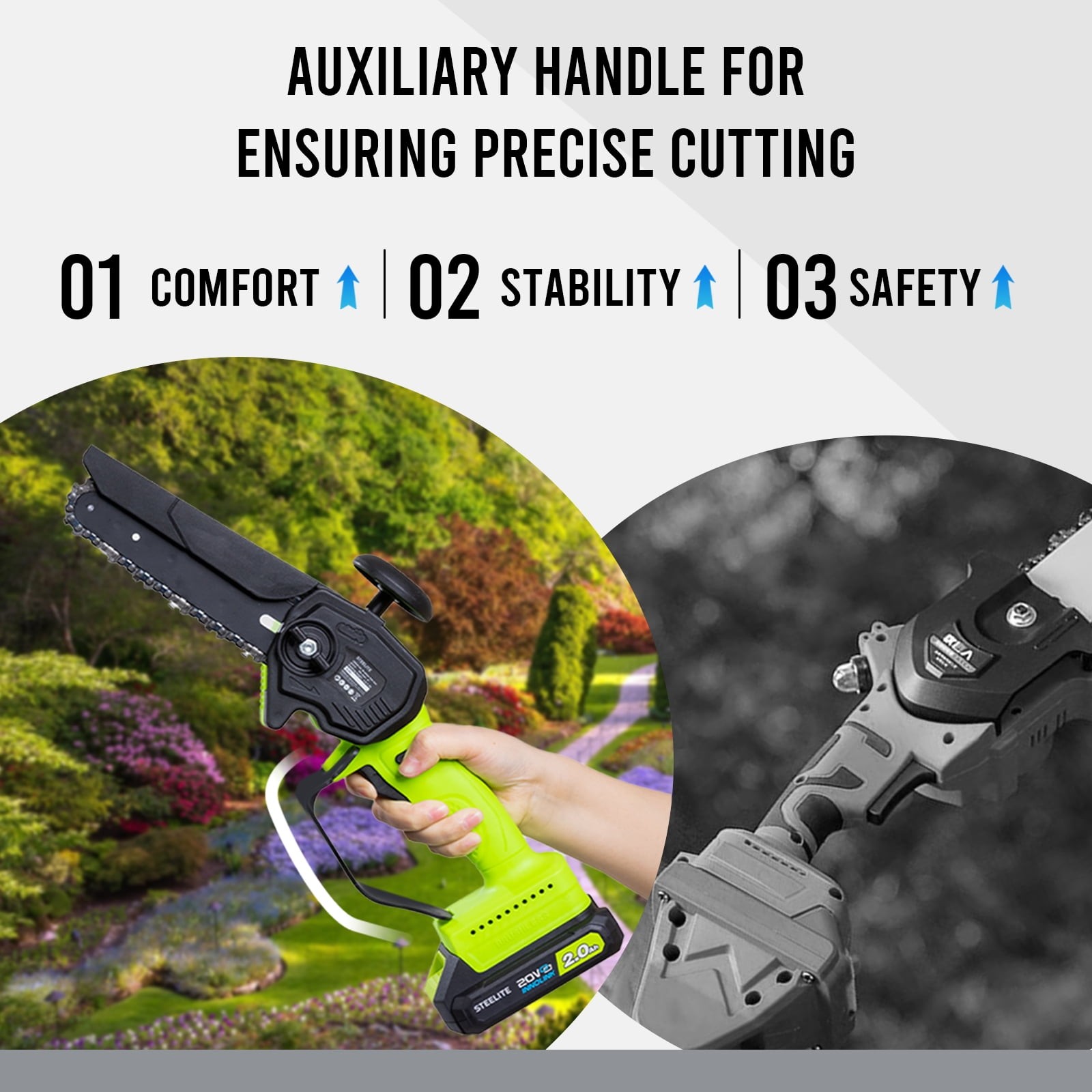 Steelite 21V 2-in-1 Cordless Pole Saw & 6 Inch Electric Mini Chainsaw W/ Battery
