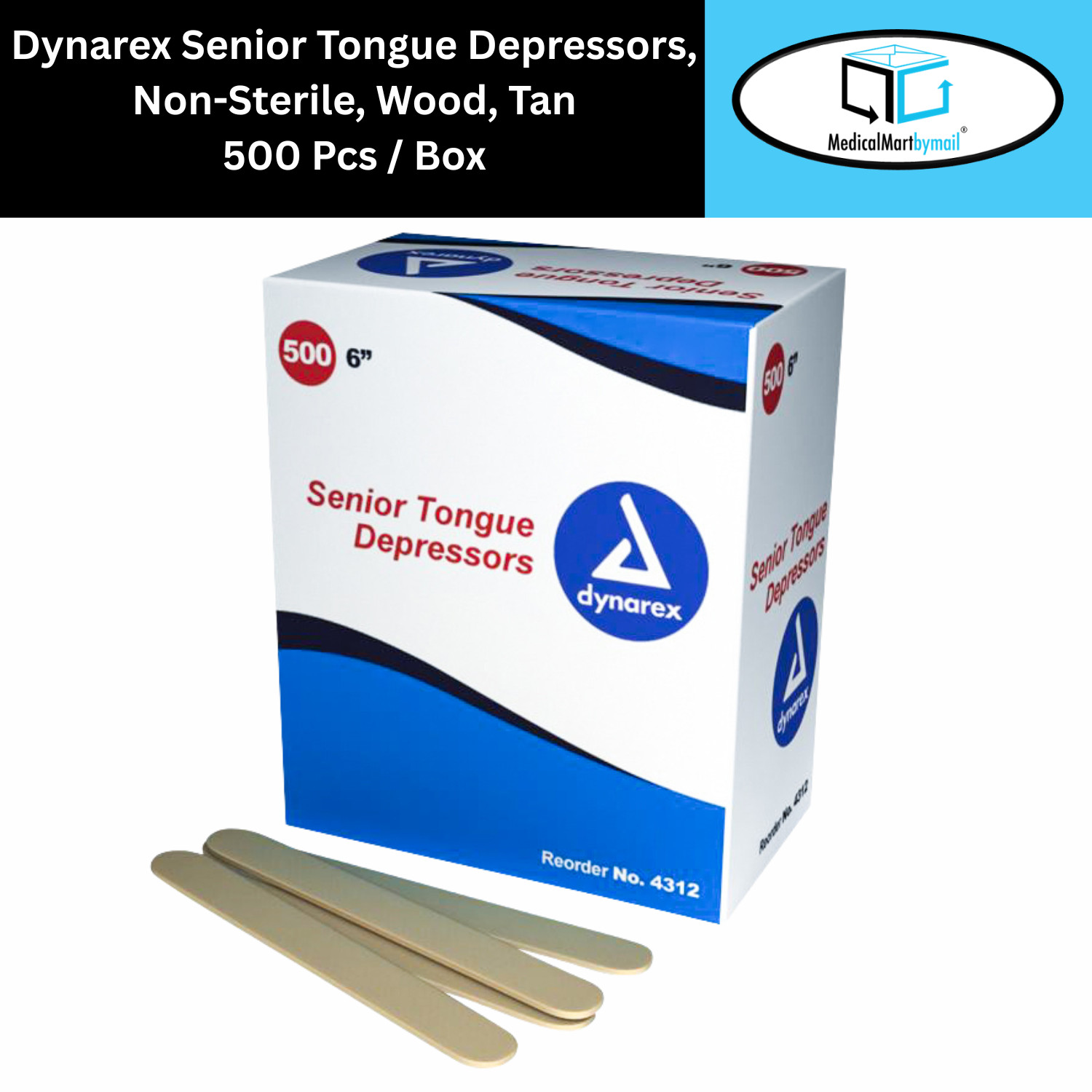Dynarex Senior Tongue Depressors, Non-Sterile, Wood, Tan, 500 Per Box - MS-85510