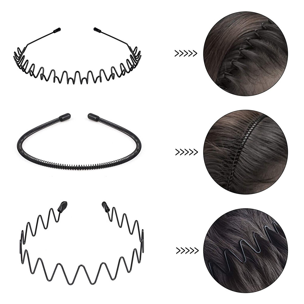 6Pcs Metal Hair Headband Wave Style Hoop Band Comb Sports Hairband for Men Women