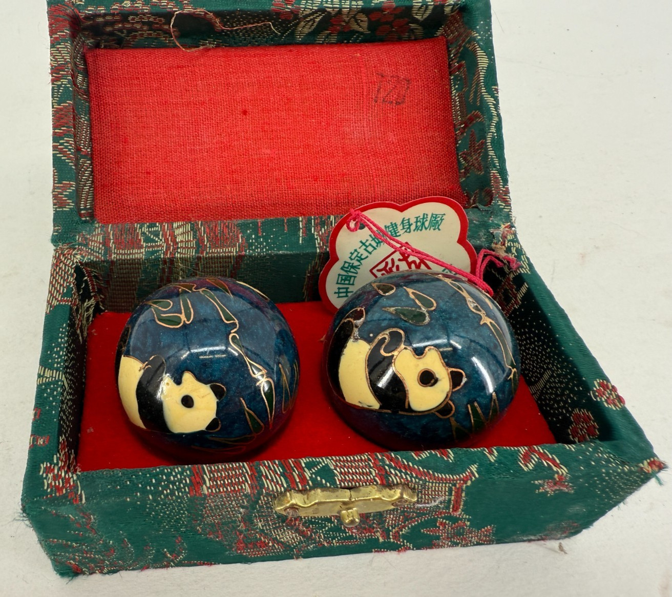 Vintage Chinese Panda Baoding Health Balls Stress Therapy Musical Chimes w/Box
