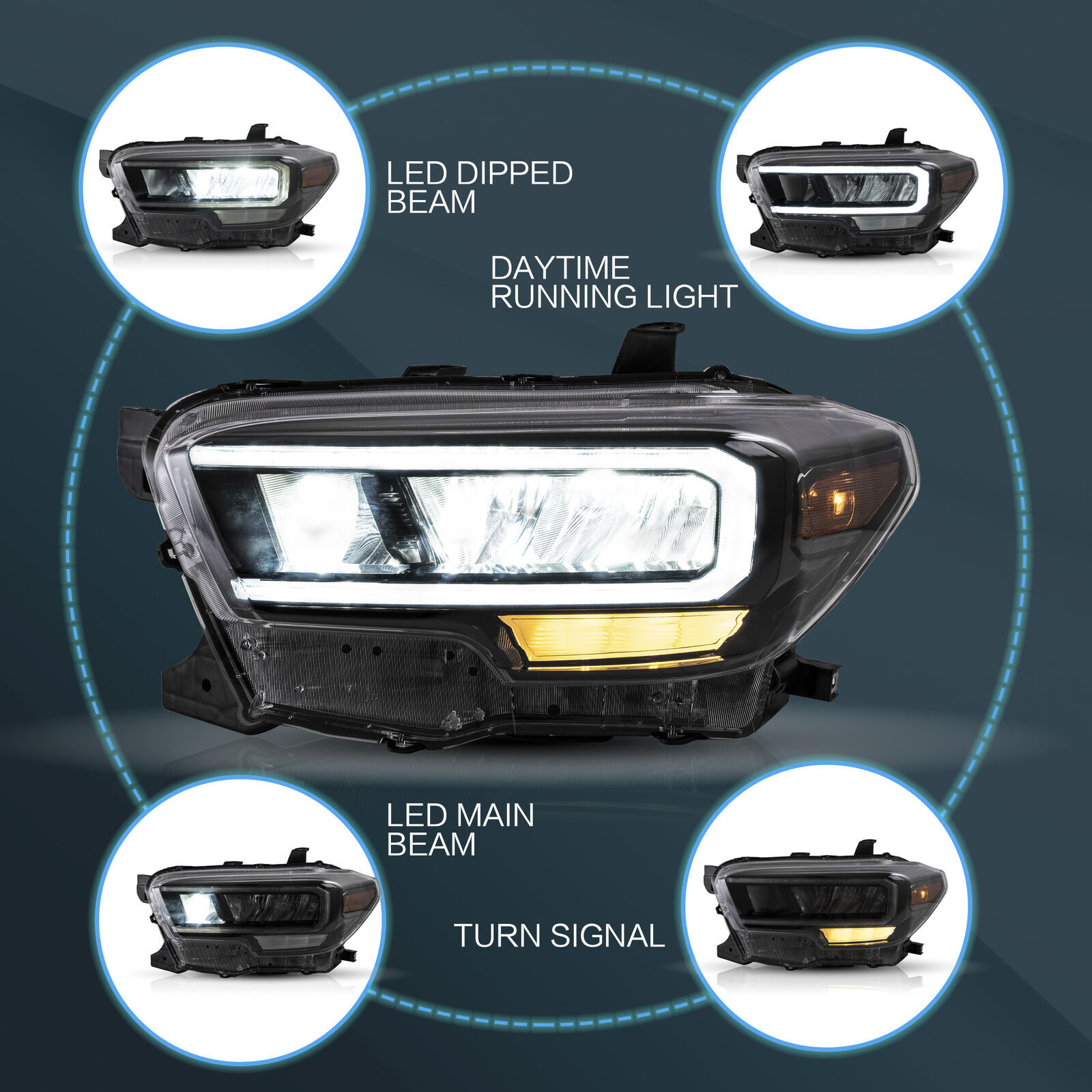 For 2016 2017-2020 2021 Toyota Tacoma Full LED DRL Projector Headlights Lamps