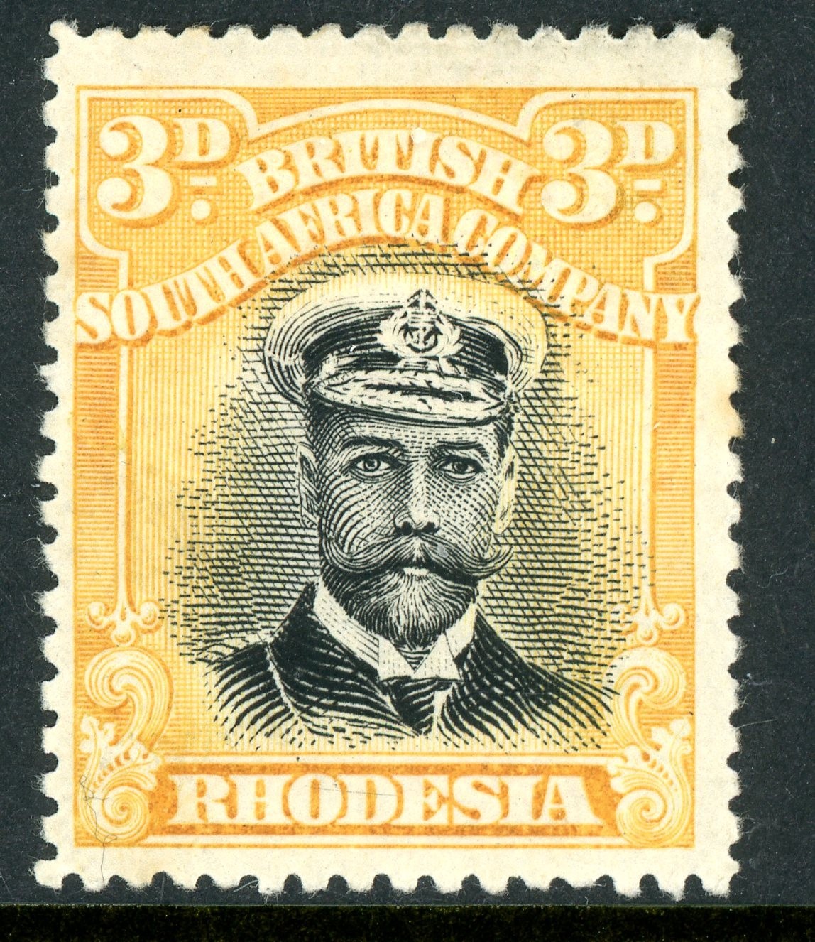 Rhodesia 1913 British KGV 3p Black & Yellow Head Die 1 PERF 15 SG #215 Mint S764