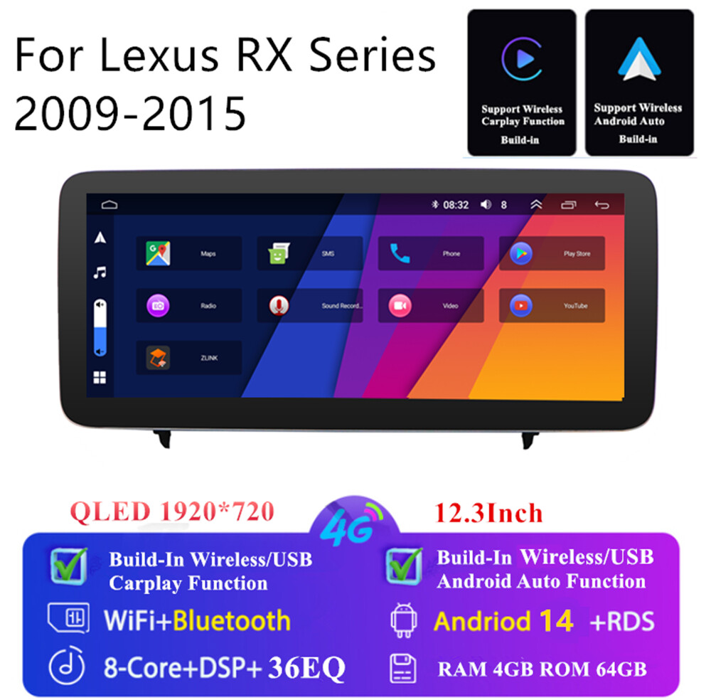 12.3" For 09-15 Lexus RX350 RX450h Carplay 4+64GB Stereo Radio GPS Nav Head Unit