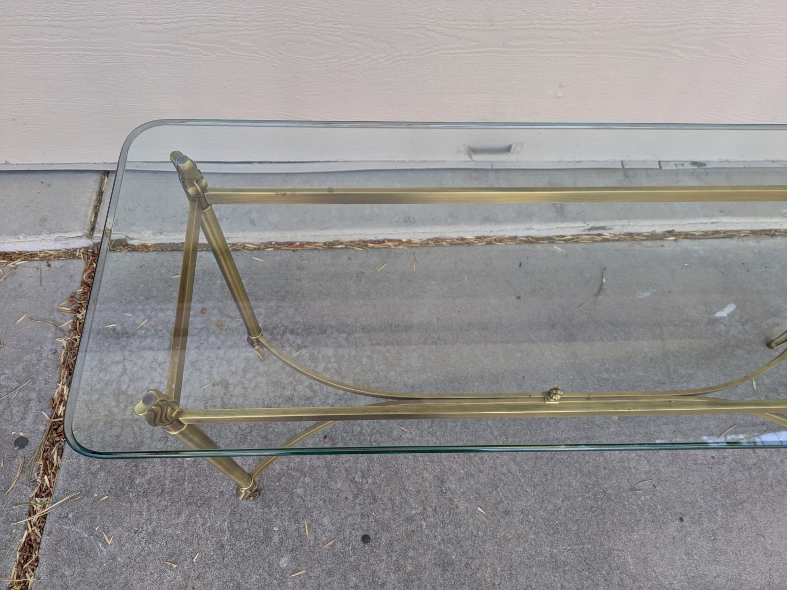 Vintage La Barge Style Glass Brass Console Table Flame Tip Hollywood Regency