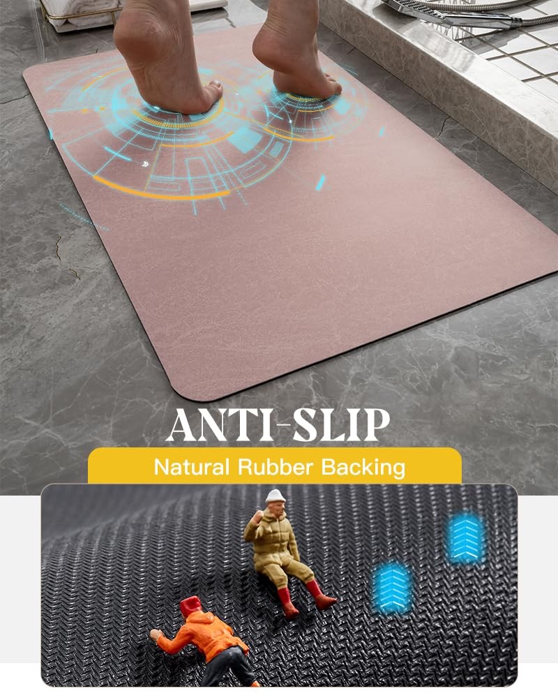 Bath Mat RugRubber Backing Non Slip Quick Dry Absorbent Thin Bathroom Rugs Fi...