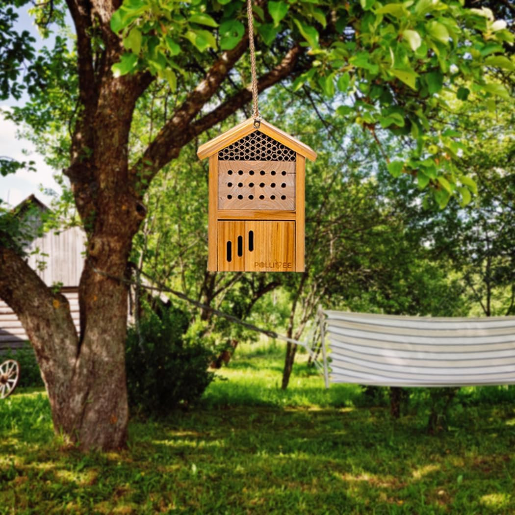 Mason Bee House -Wax Coated Mason House for the Garden, Natural Handmade Wooden