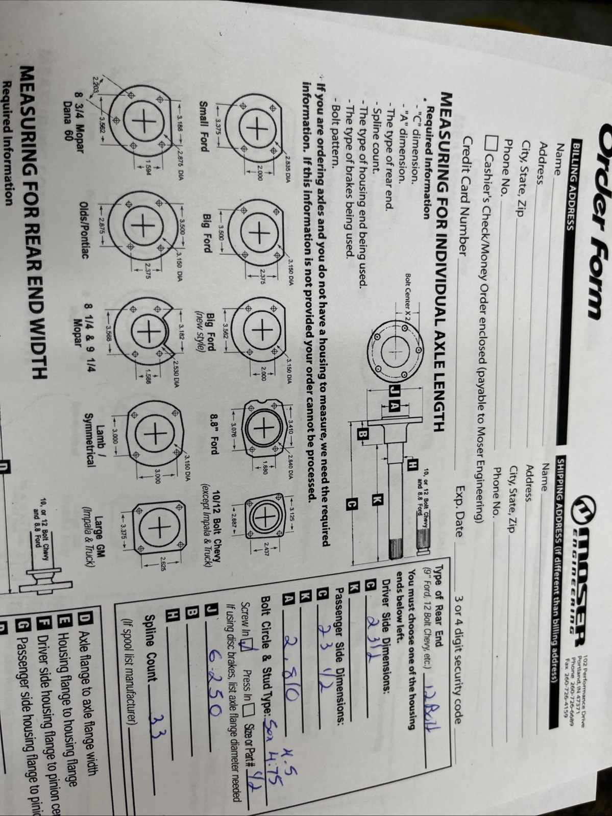 Moser Chevy 12 Bolt 33 Spline With C- Clip Eliminator 23.5” Long