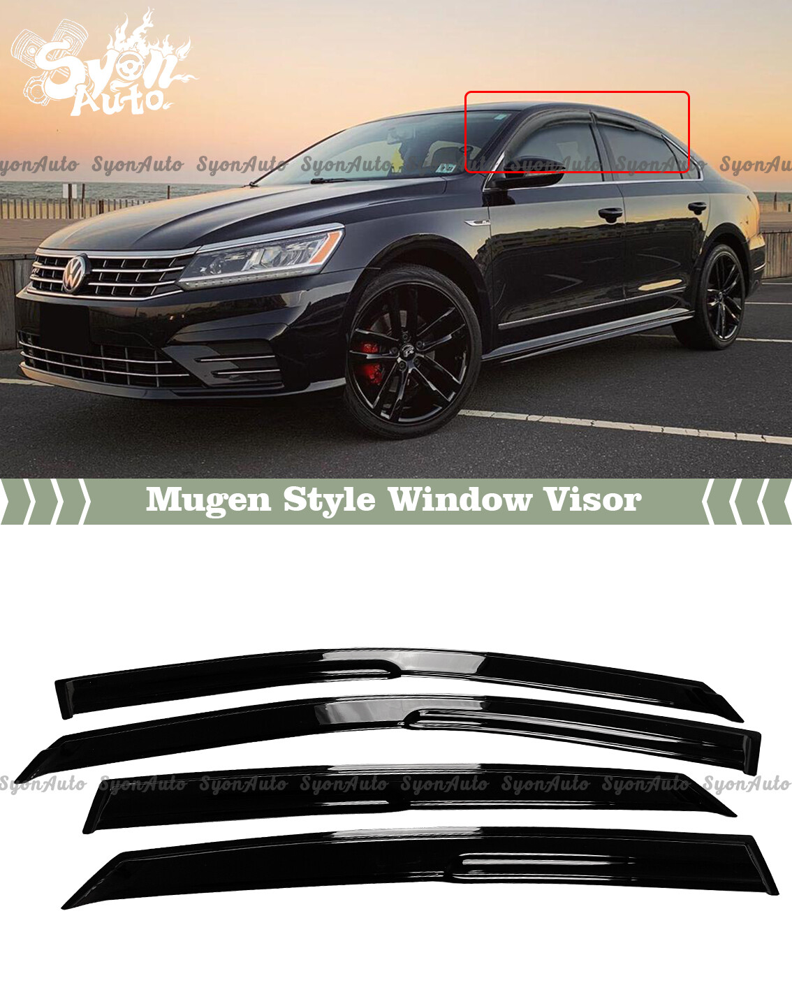 FITS 2012-2019 VW PASSAT 3D WAVY MUGEN STYLE WINDOW VISOR RAIN GUARD DEFLECTOR