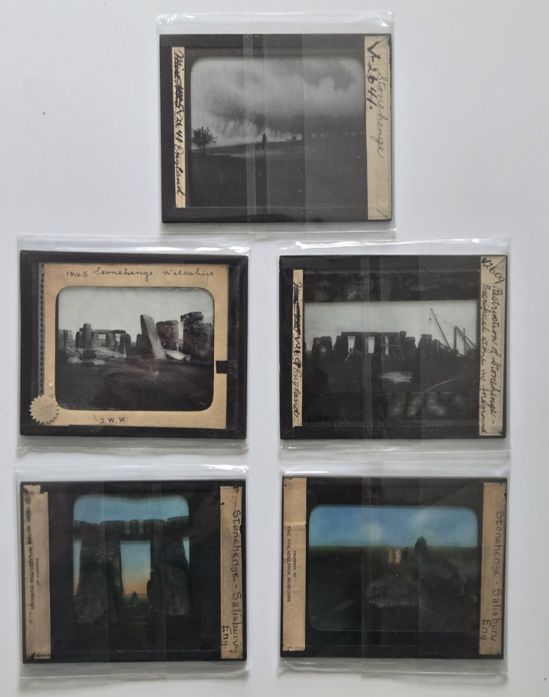5 Antique Stonehenge Magic Lantern Slides - GWW Photographer - Glass Slides