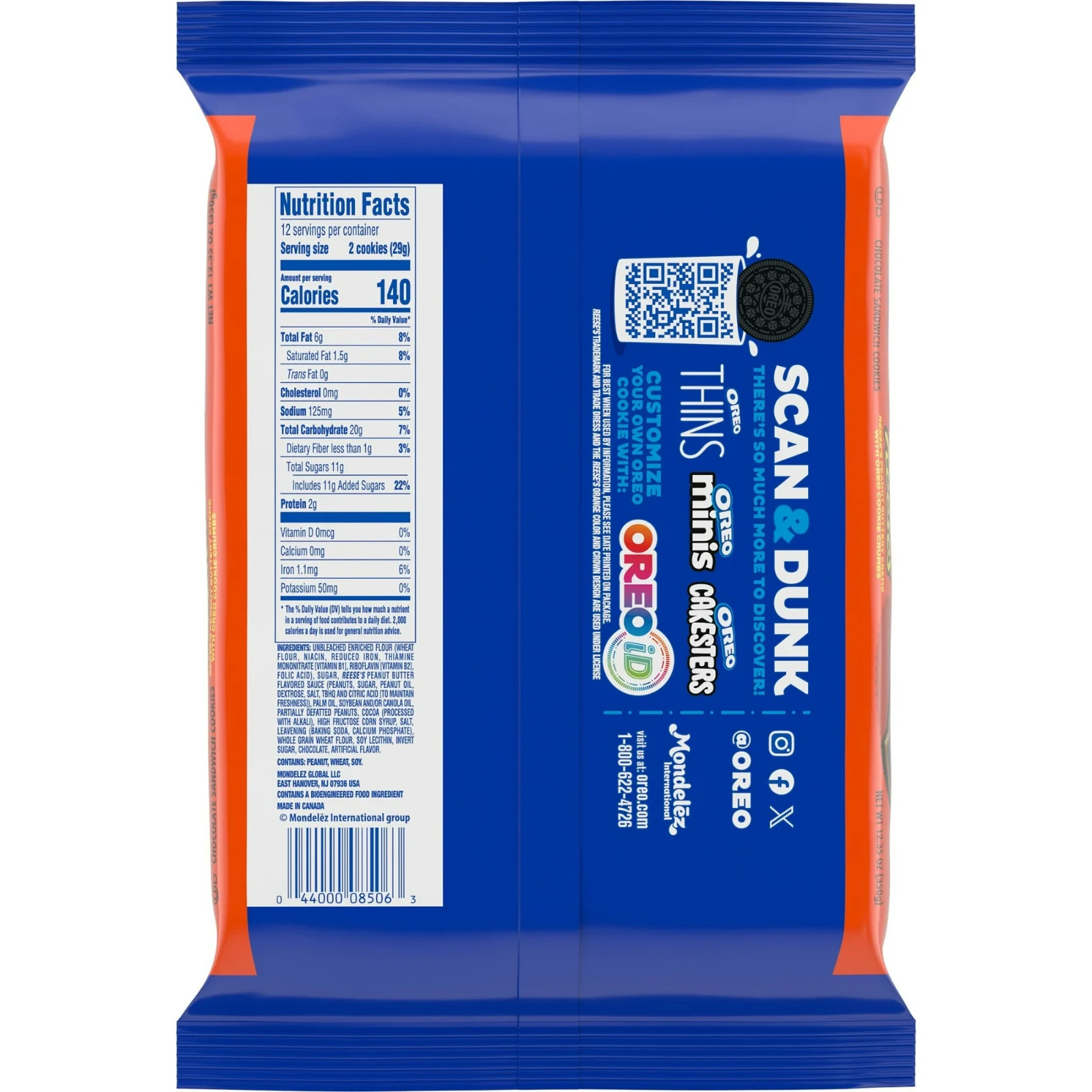 5 Pack OREO REESE'S Peanut Butter Creme Chocolate Sandwich Cookies 12.35 oz Each