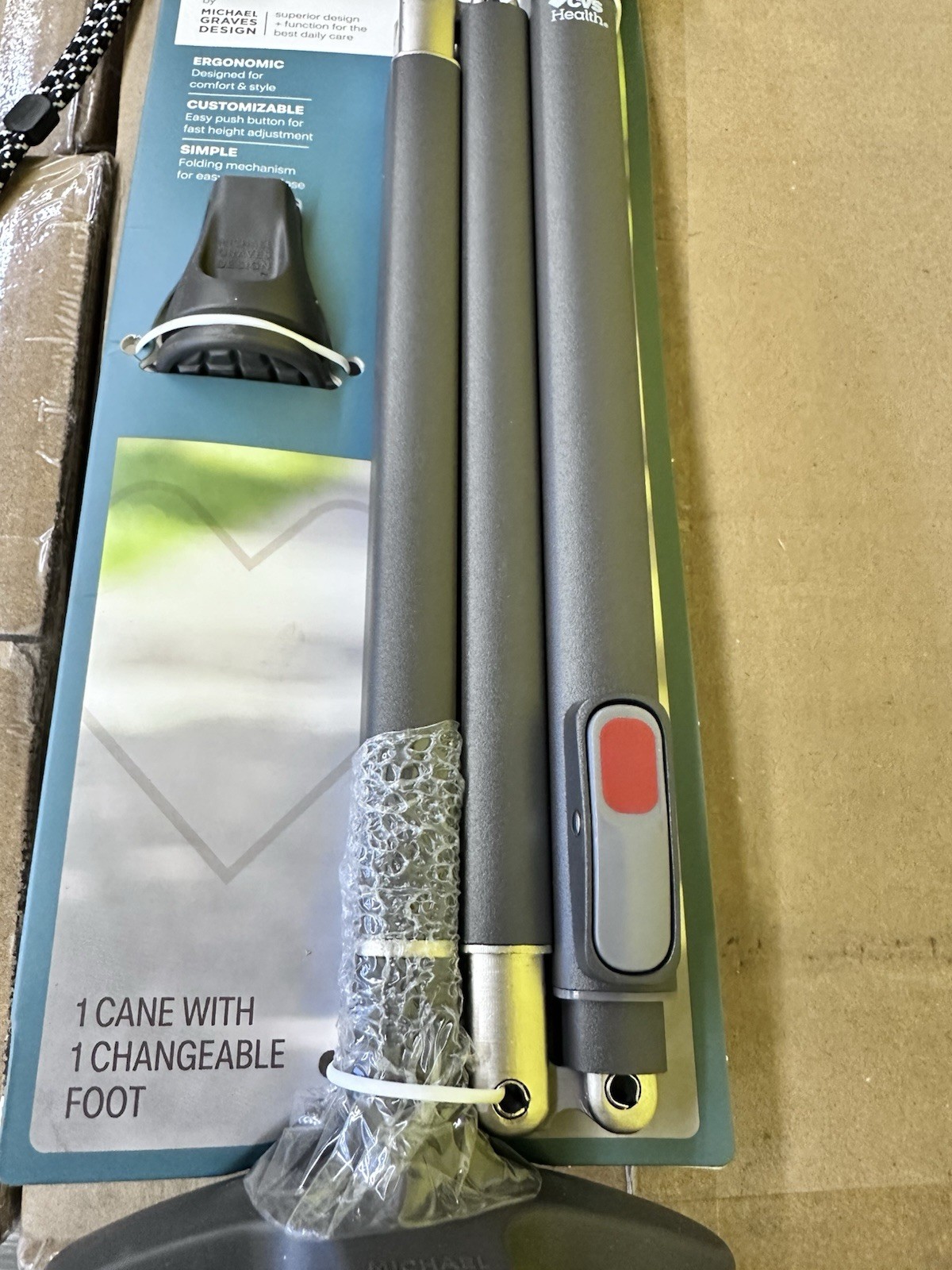 CVS Health Take Along Folding Cane By Michael Graves Design 300 LBS Capacity New