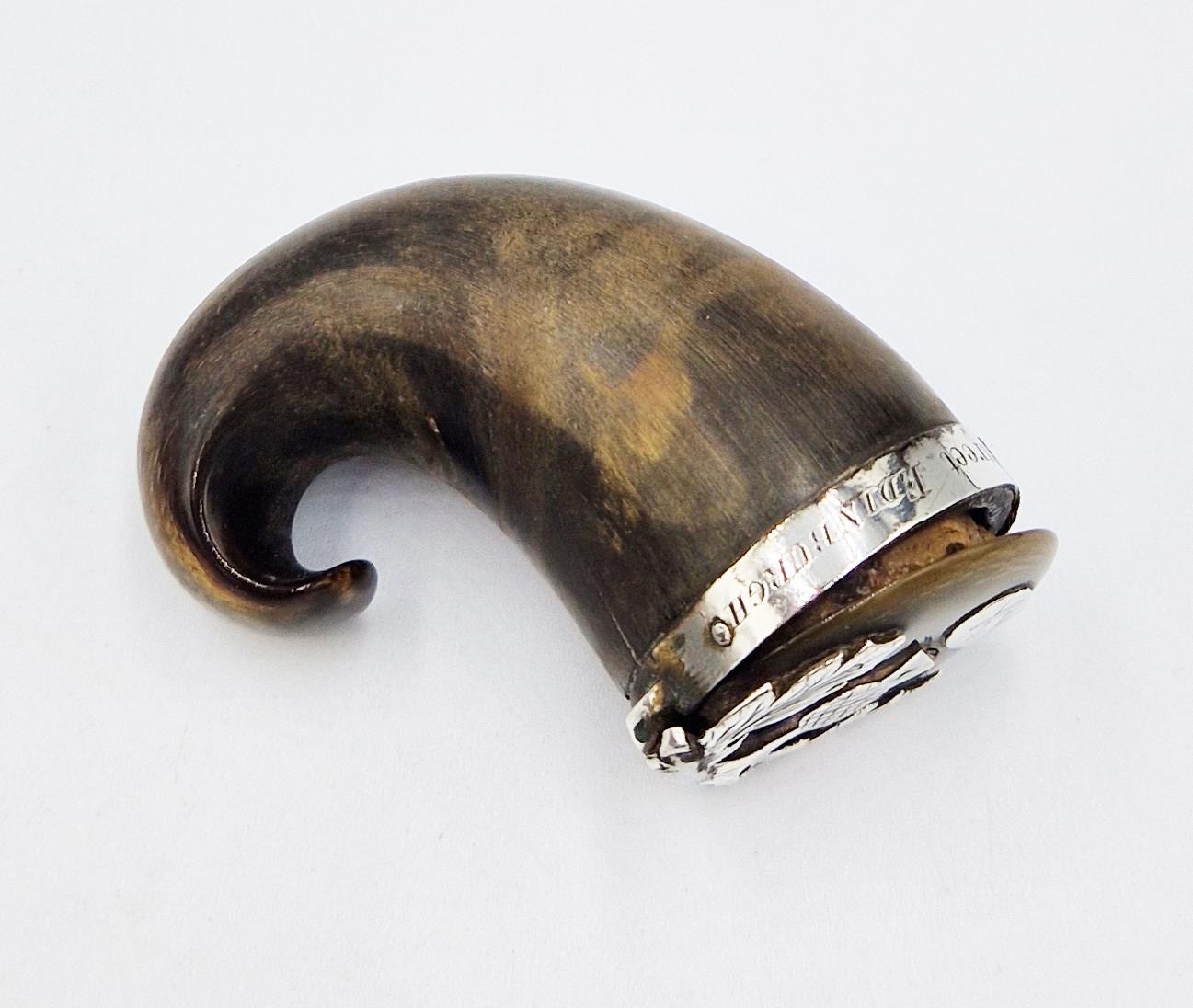 GEORGIAN SCOTTISH SOLID SILVER MOUNTED MASONIC RAMS HORN SNUFF MULL c1820