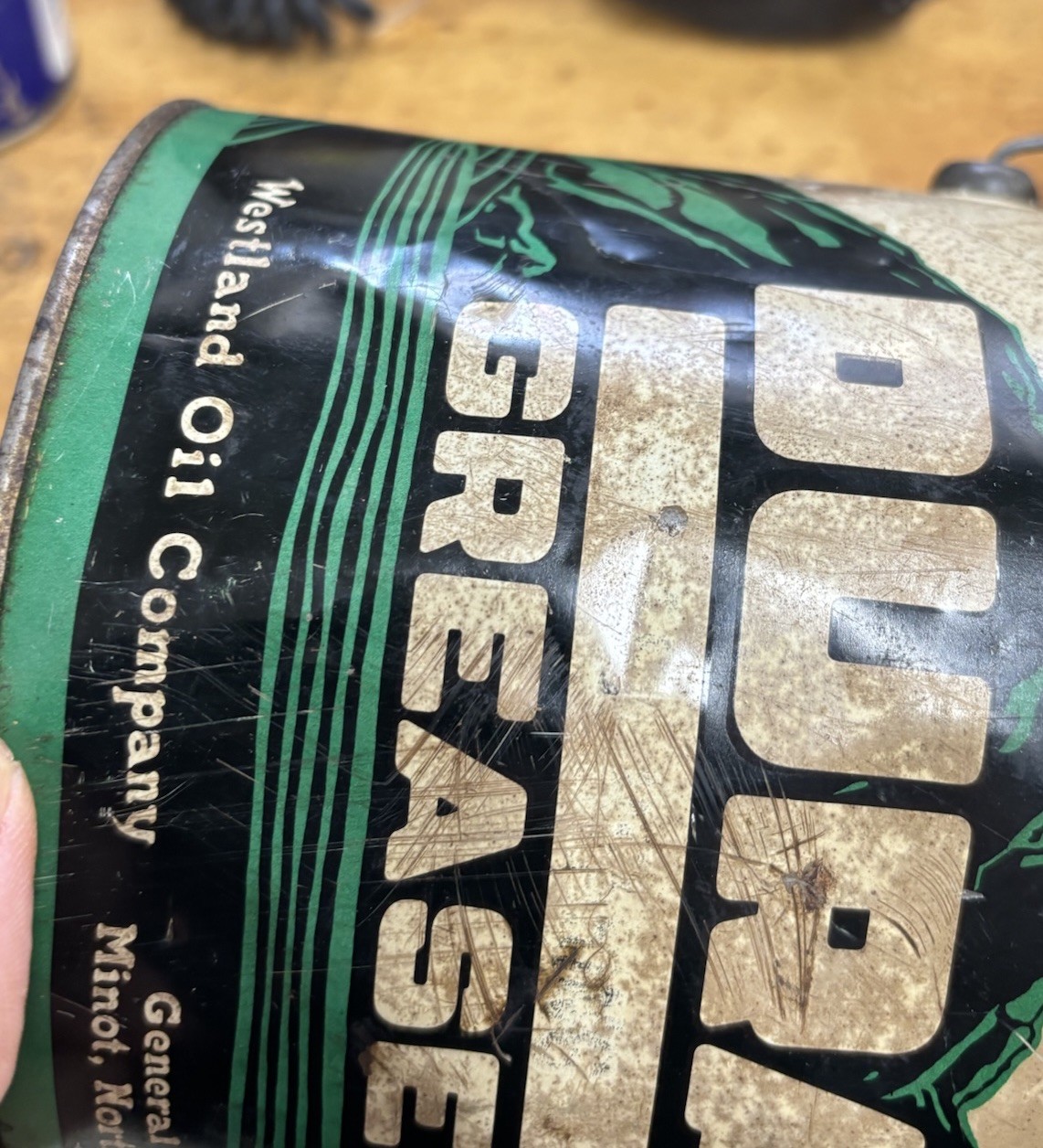 Westland Oil Company dura grease tin pail Minot North Dakota Can Vintage