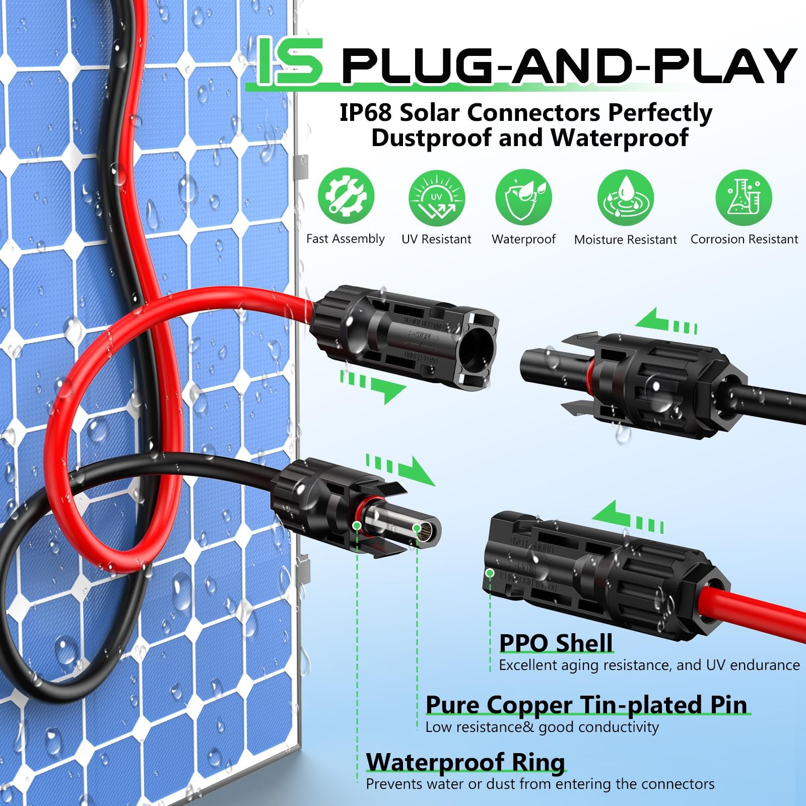 Vansdon 10AWG XT60 Solar Cable- to Cable 20FT Charging 10AWG-20FT