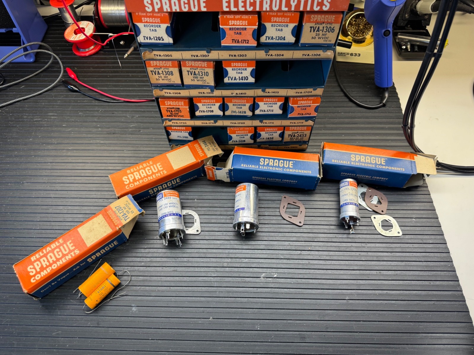 Vintage Sprague Electrolytic Counter Display + Original Boxes - Some Caps - RARE