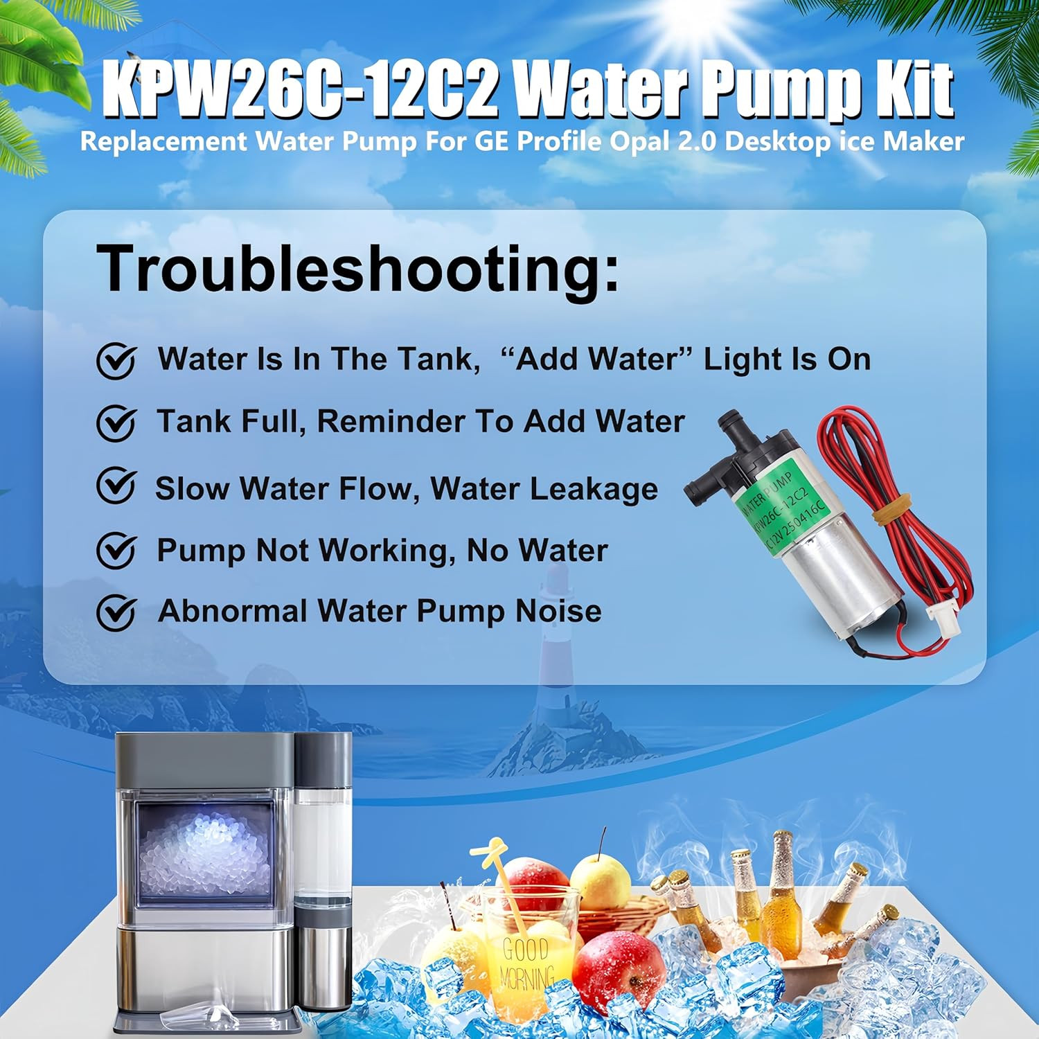 Upgrade KPW26C-12C2 Water Pump Compatible with G E Profile Opal 2.0 Countertop N