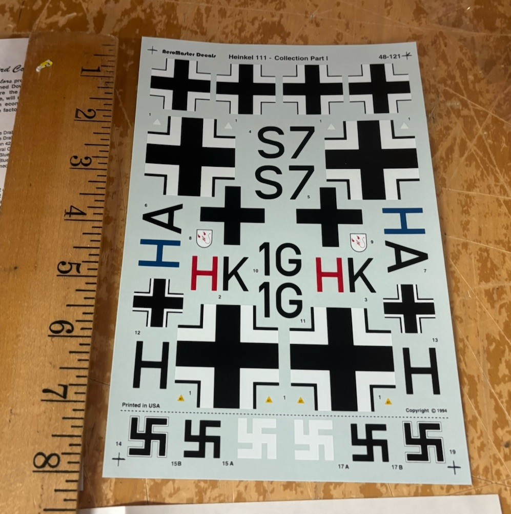 AeroMaster Model Plane Decals 48-121 German Heinkel H-111 1/48 Collection Pt. 1