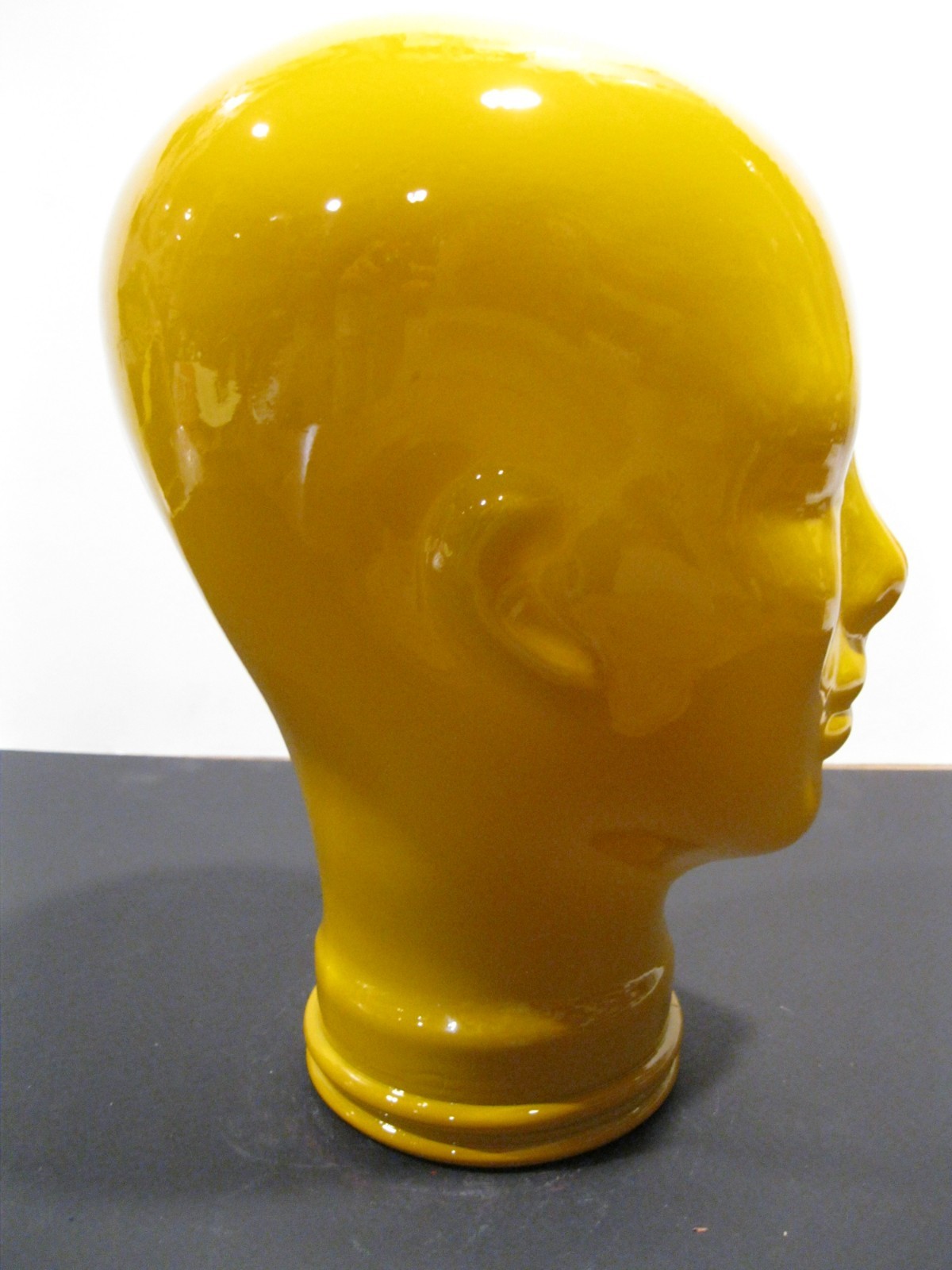 Glass Head, Opaque BOLD YELLOW , Life Size Mannequin Head. Great for Room Decor.
